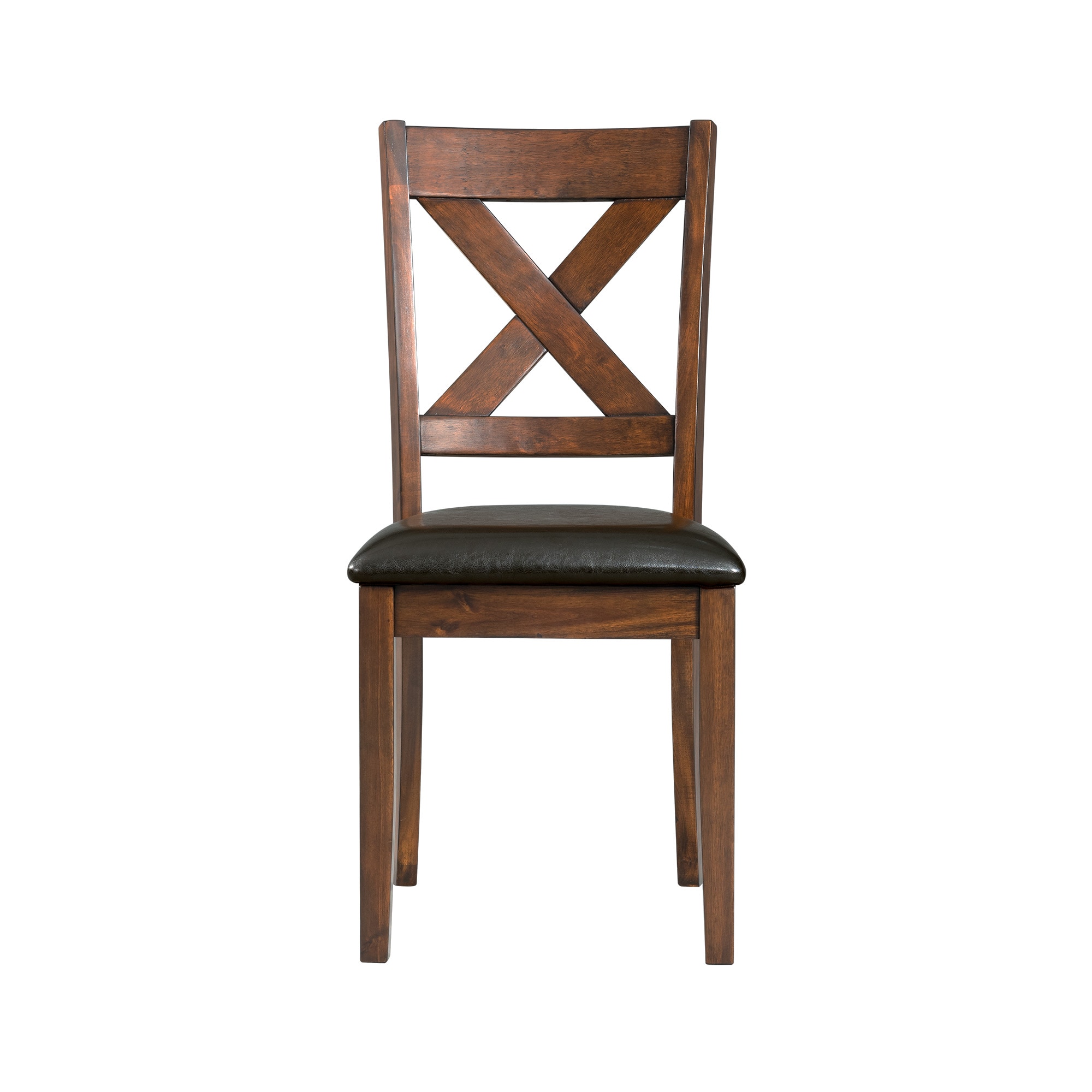 Cherry Faux Leather Upholstered Cross Back Side Chair Set