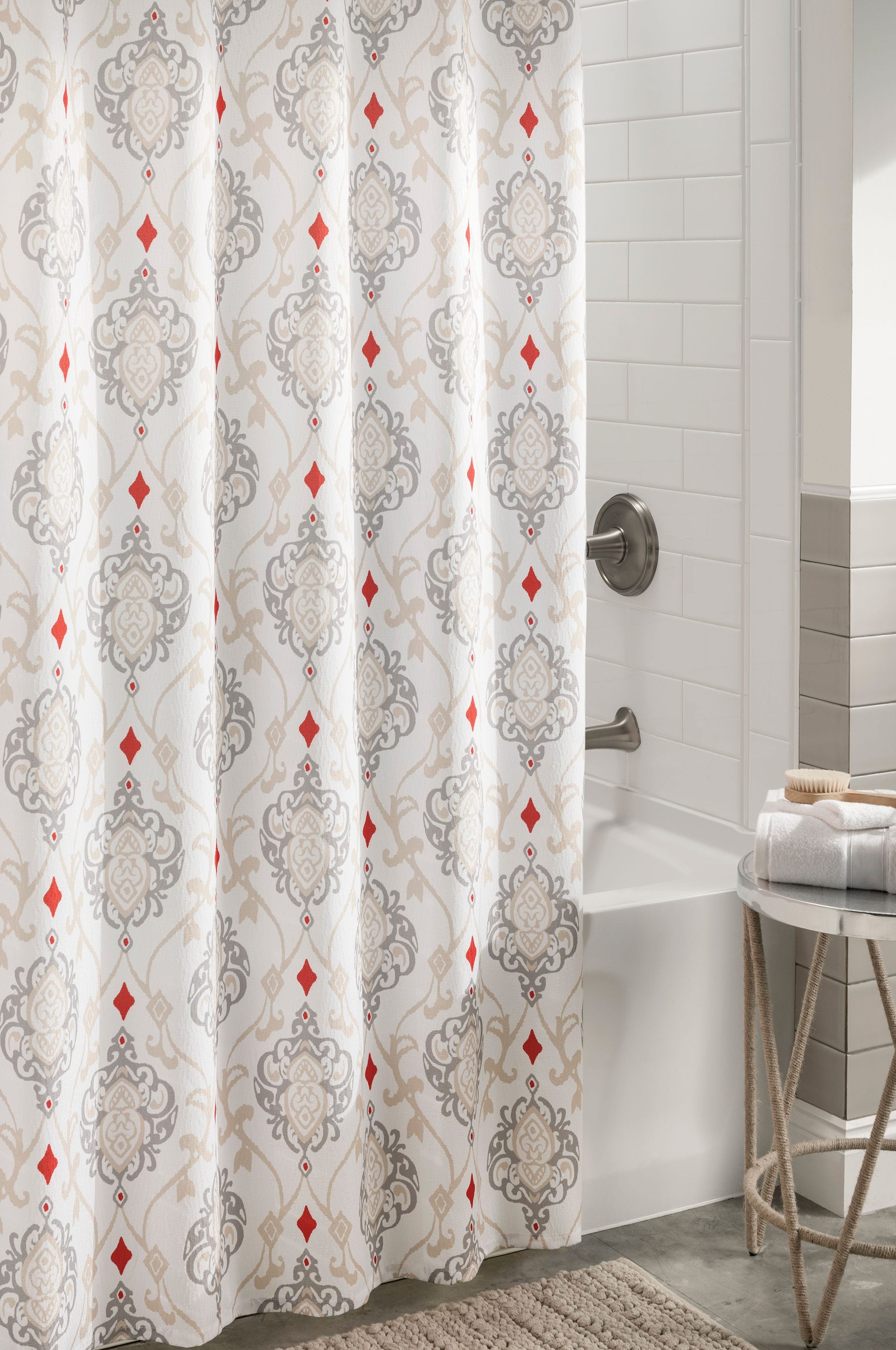 Polyester Grey Patterned Shower Curtain, Do Polyester Shower Curtains Need A Liner