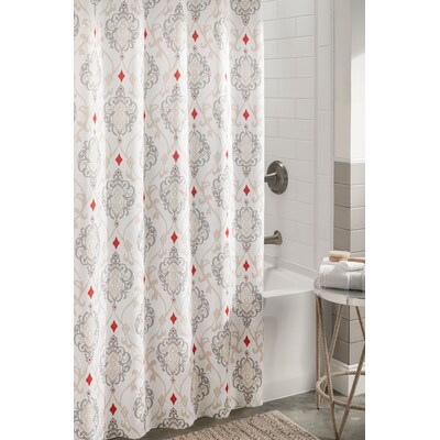Allen Roth 72 In Polyester Grey, Grey And Red Shower Curtain