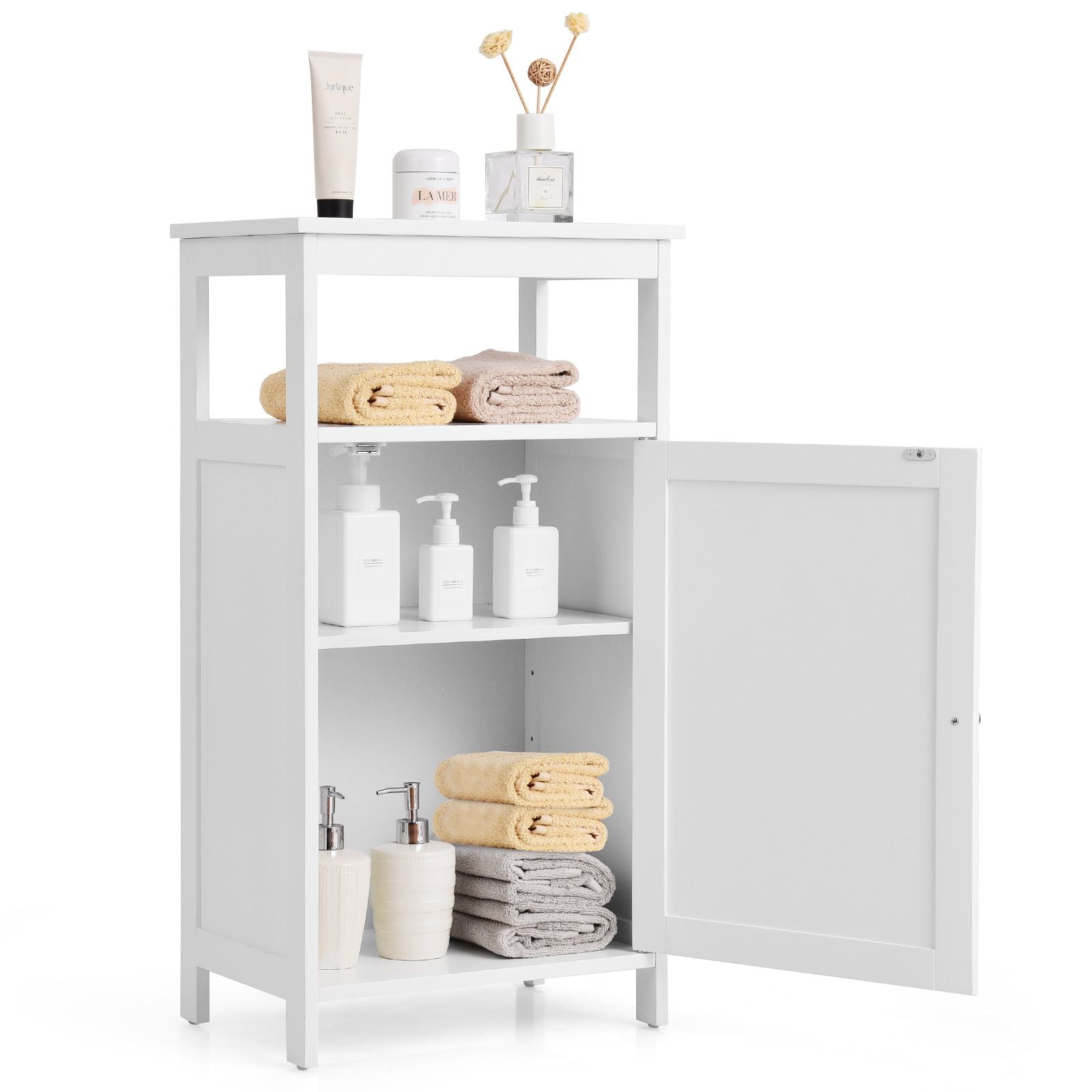 Slickblue Freestanding White/Gray Storage Cabinet with Adjustable Shelf and Door for Bathroom Bedroom or Hallway