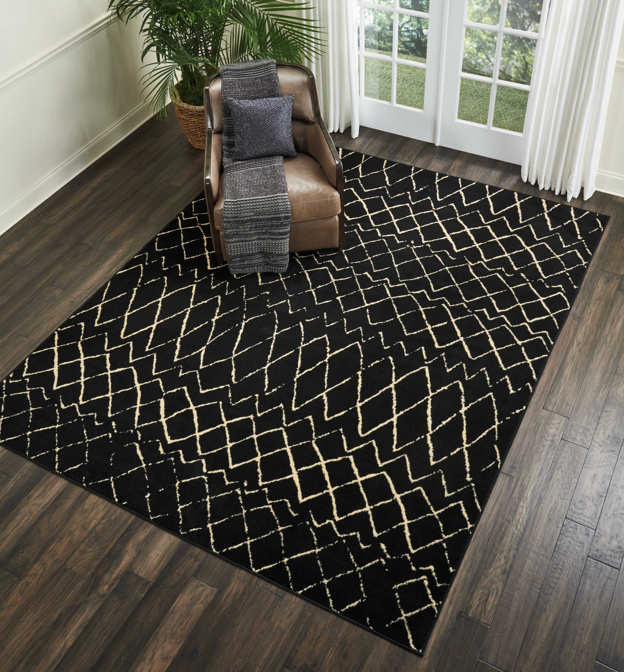 Nourison 99446394828 Grafix 8 x 10 (ft) Loomed Polypropylene Black Rectangular Indoor Abstract Area rug