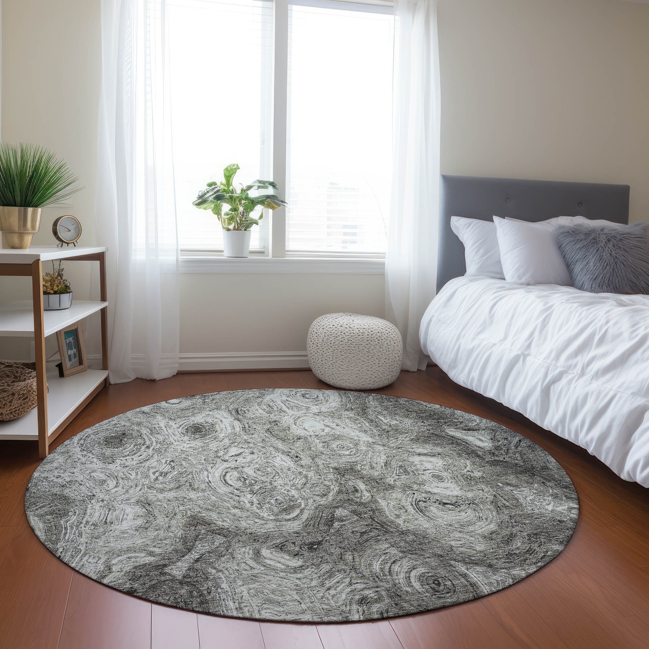 Addison Rugs ACN579SV8RO Chantille ACN579SV 8 x 8 (ft) Polyester Silver Round Indoor/Outdoor Geometric Machine washable Area rug