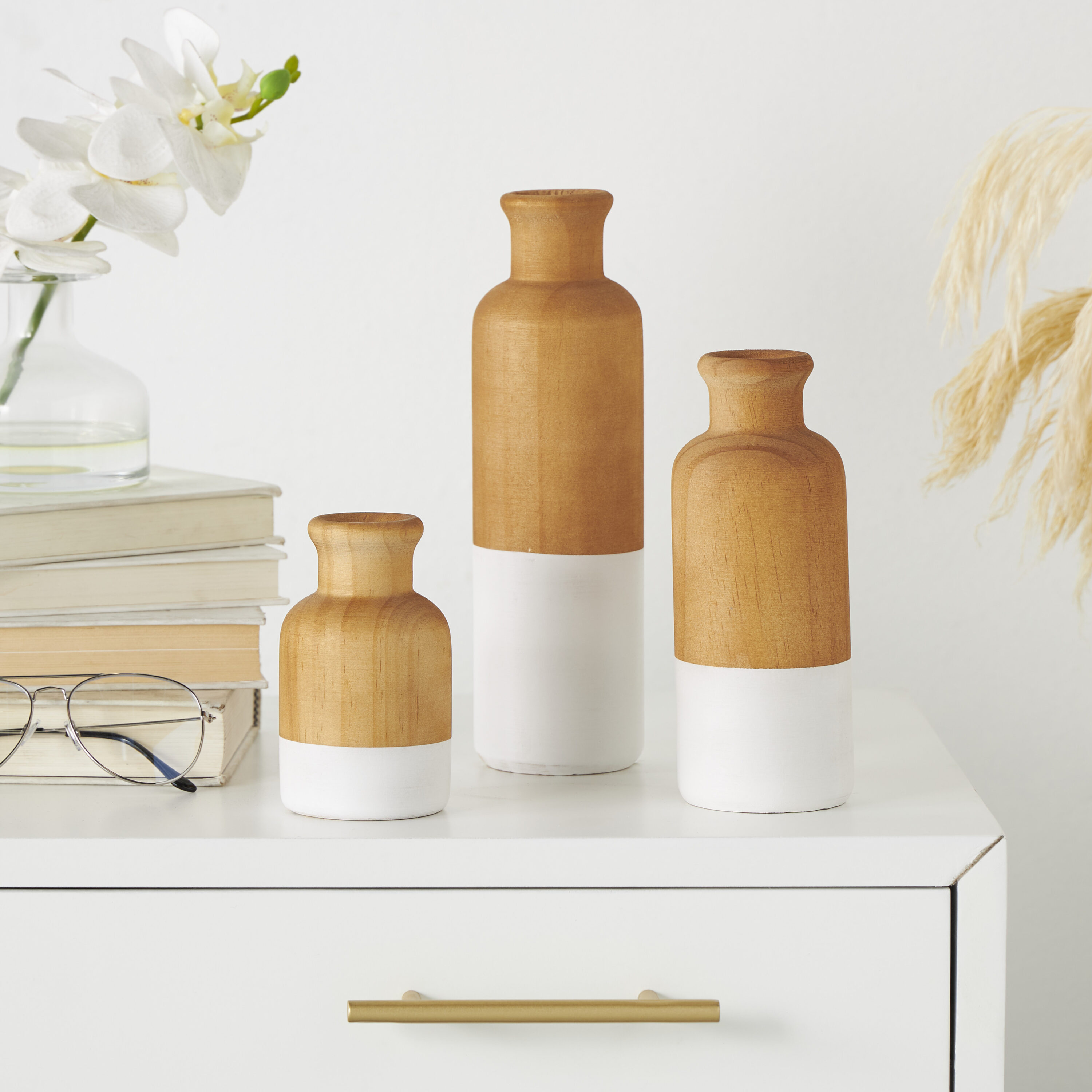Grayson Lane 821158 3 -Pack Brown Wood Modern Vase