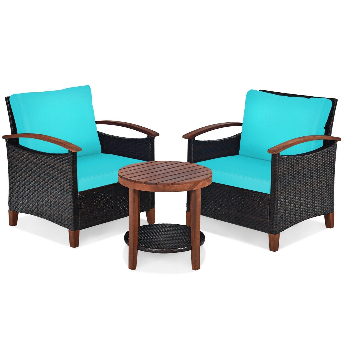 Forclover HYFE-65226TU 3 -Piece Rattan Patio Conversation Set with Green Cushions