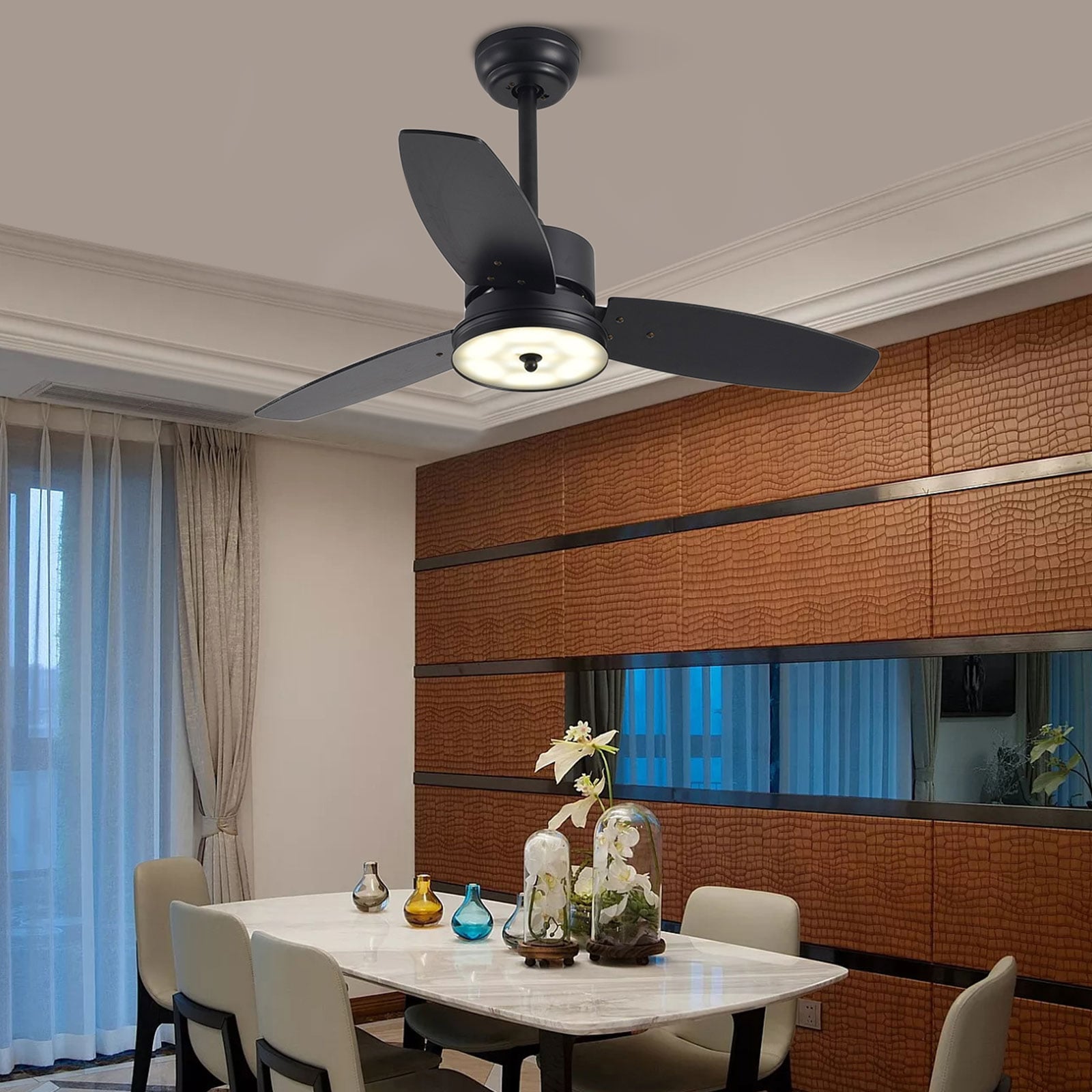 Oukaning Chadelier Ceiling Fan with Integrated Light 40-in Modern Black ...