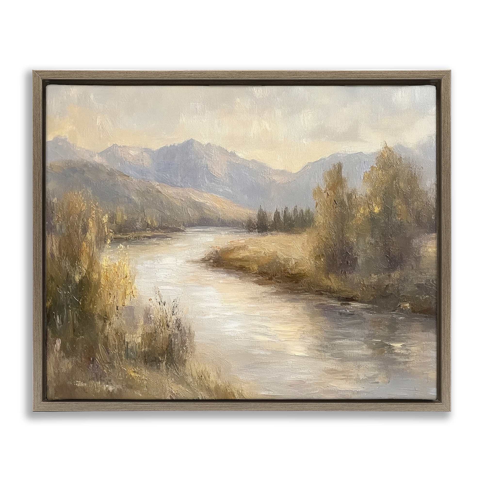 Stupell Industries BT-821-FFE-16X20 Flowing River and  Distant Mountains Floating Frame design by Petal Prints Design