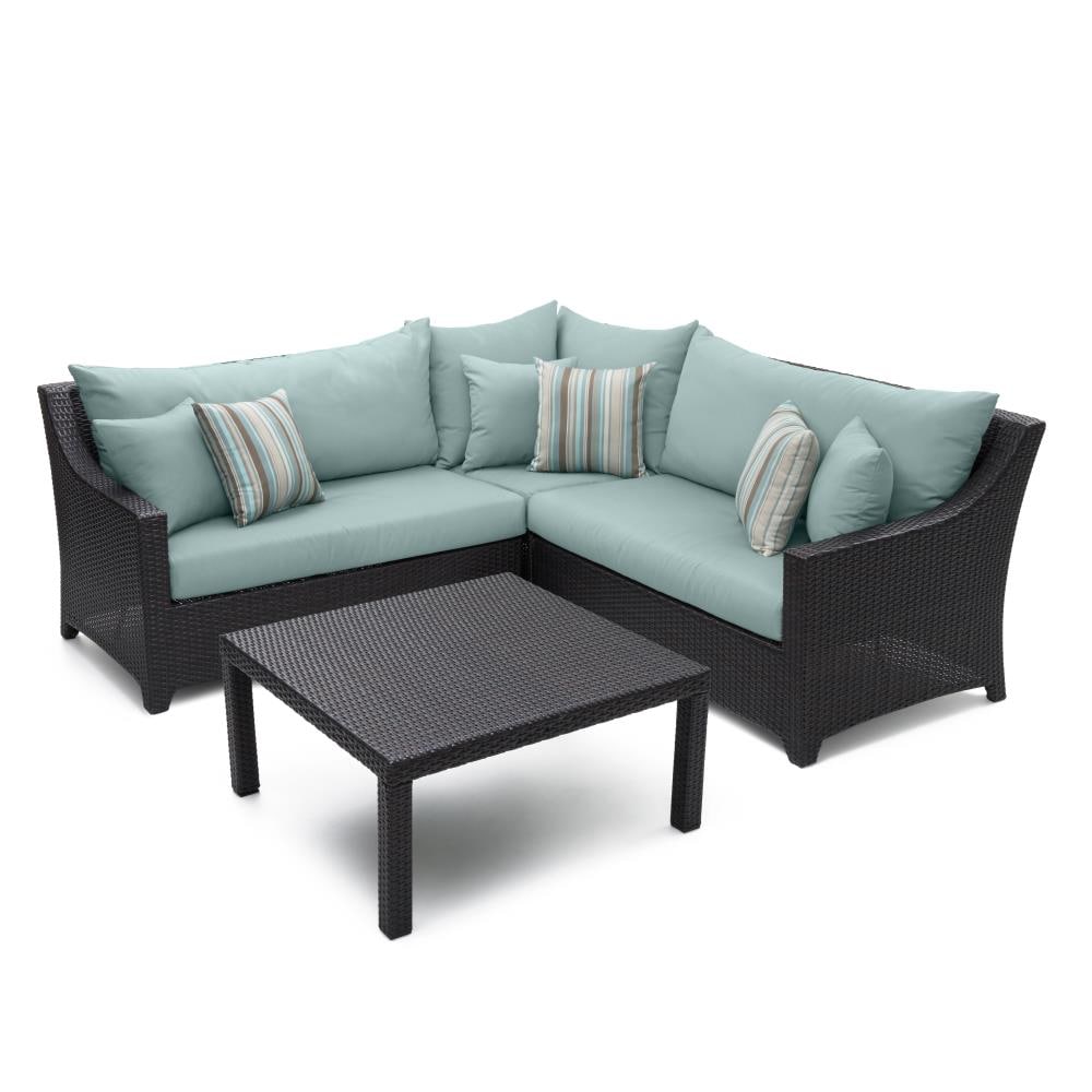 RST Brands OP-PESS4-BLS-K Deco 4-Piece Wicker Patio Conversation Set with Blue Sunsharp Cushions