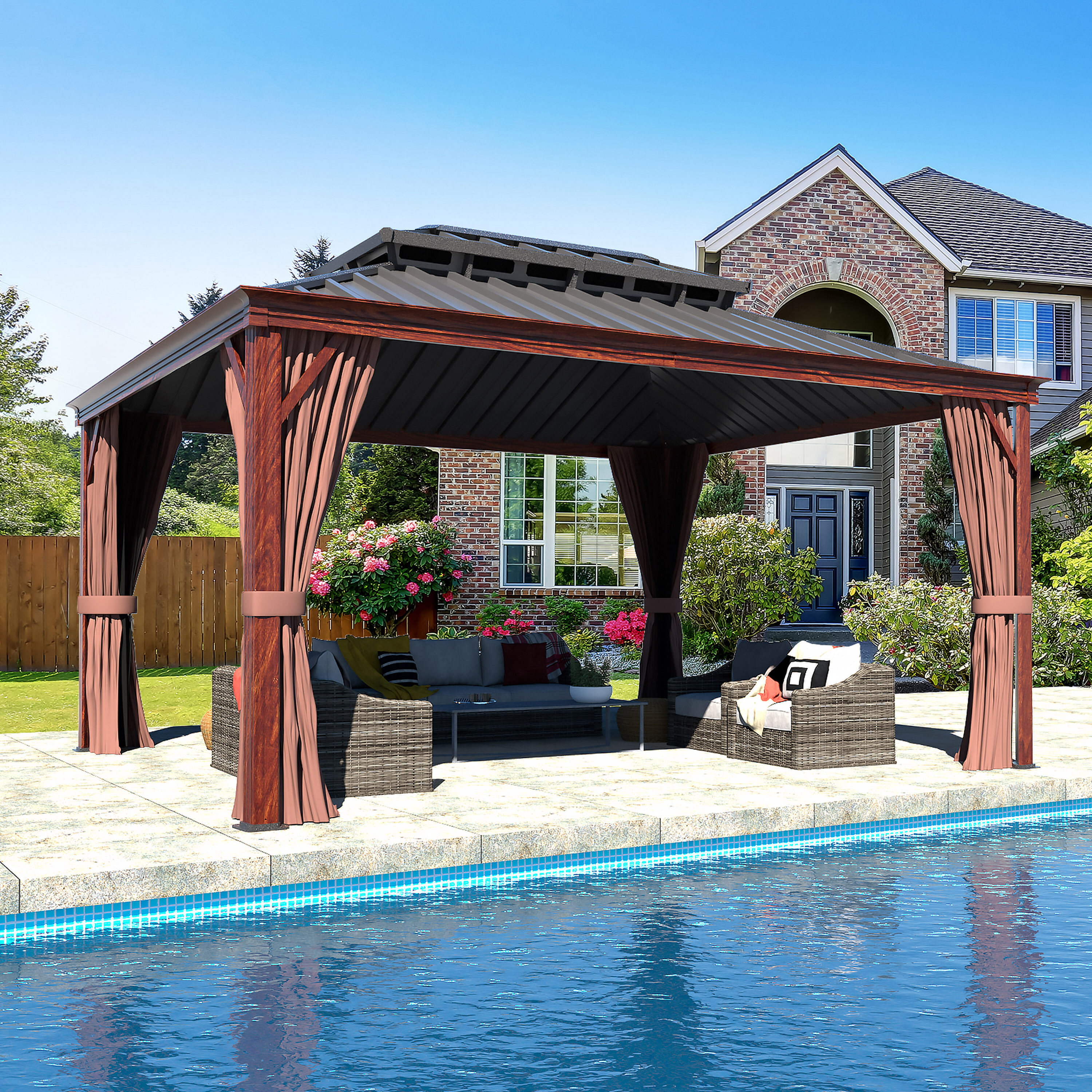 VEIKOUS 12-ft x 16-ft Black Rectangle Hardtop Steel Roof (Screen Included)