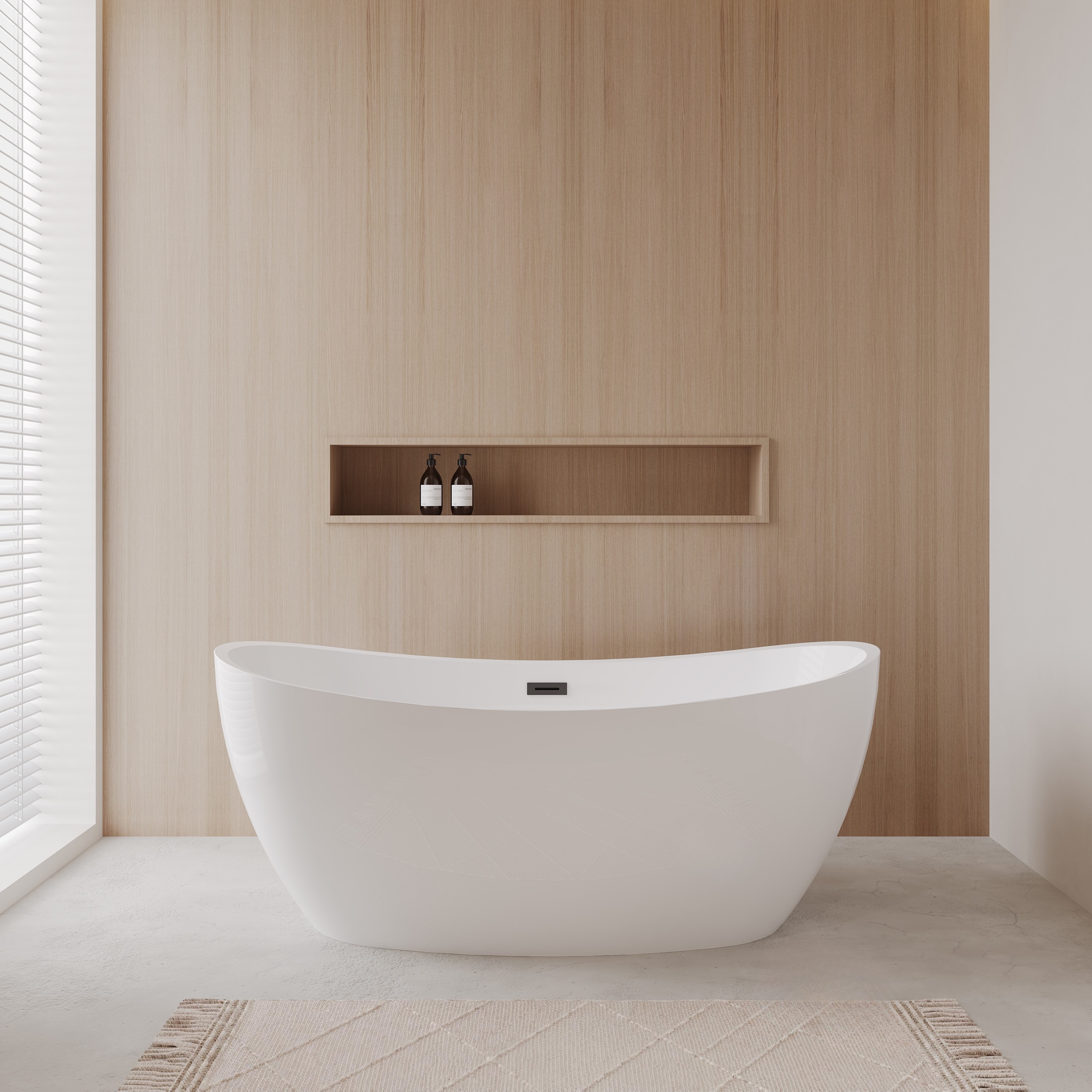 Wyndham Collection Dorrit 32-in x 66-in White with Matte Black Trim Acrylic Oval Freestanding Soaking Bathtub ( Center Drain )