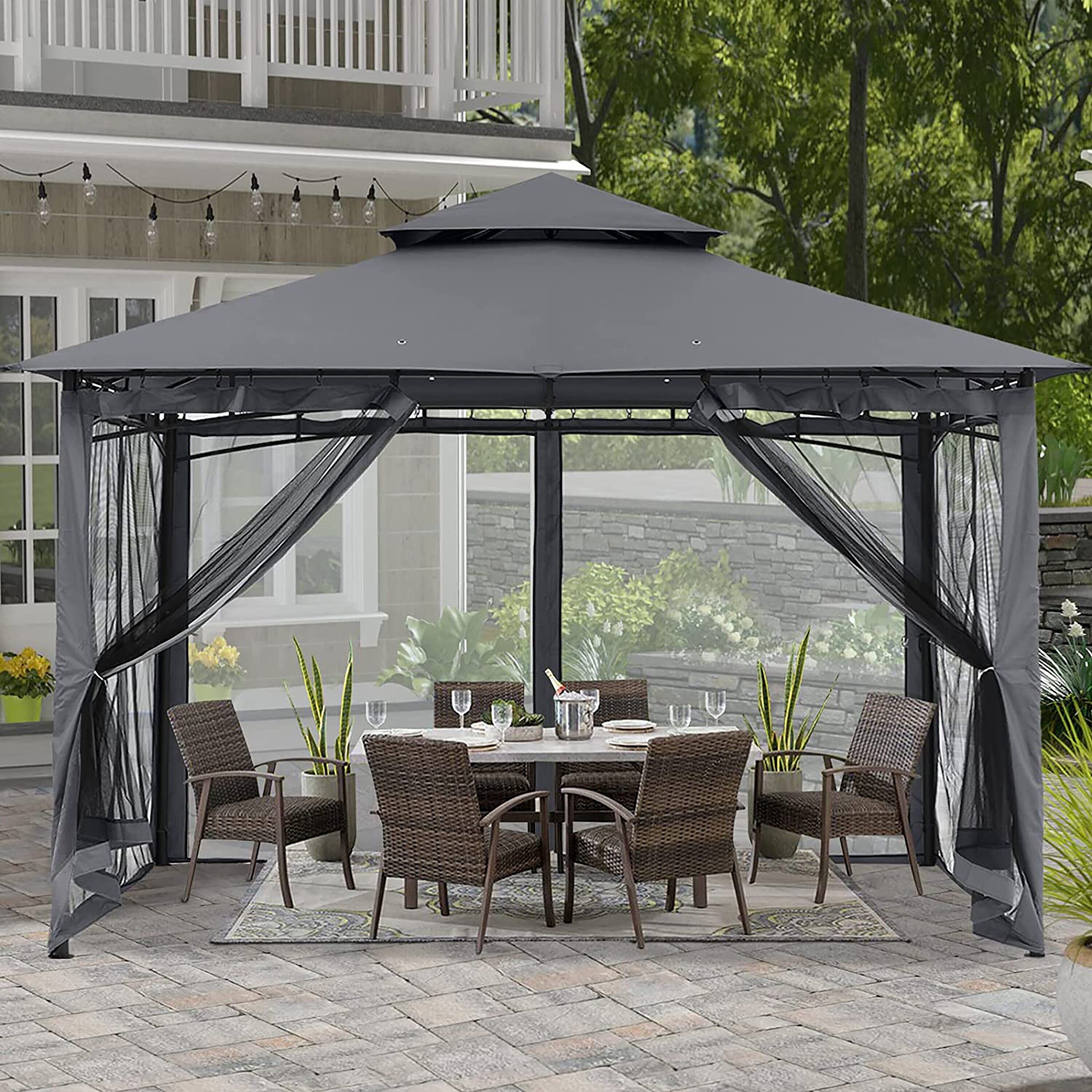 ABCCANOPY 12-ft x 10-ft Rectangle Dark Gray Fabric Polyester Roof Semi-permanent Gazebo with Screen Included
