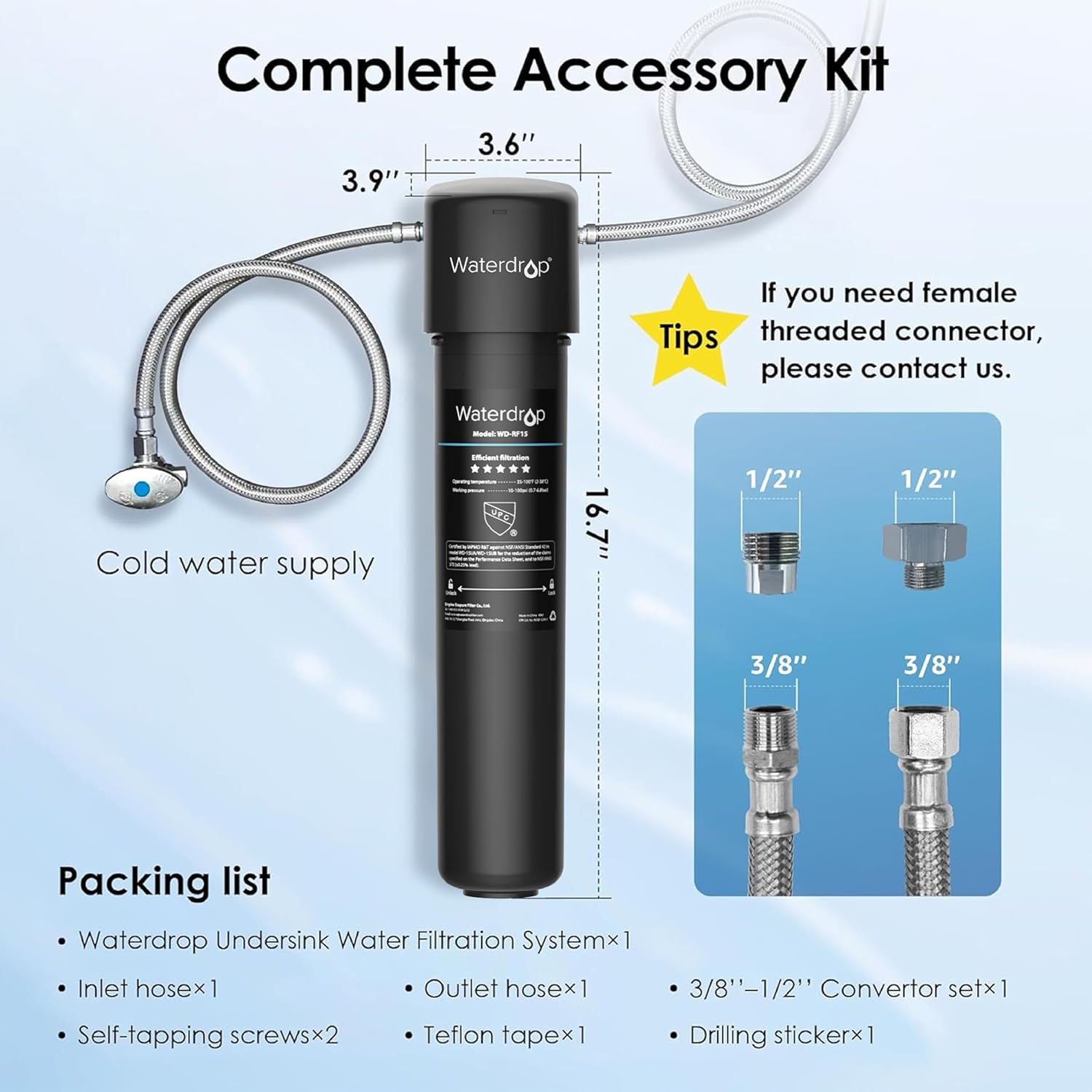 Waterdrop Black Under Sink Water Filter System with NSF Certification
