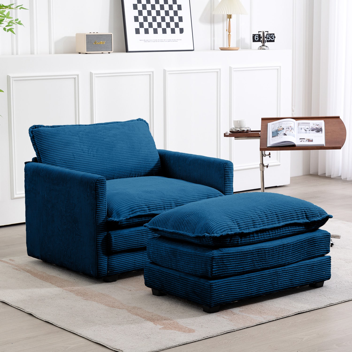 JEAREY HDBY-DG Sectional sofa 46-in Casual Blue Chenille 1 -seater Sofa