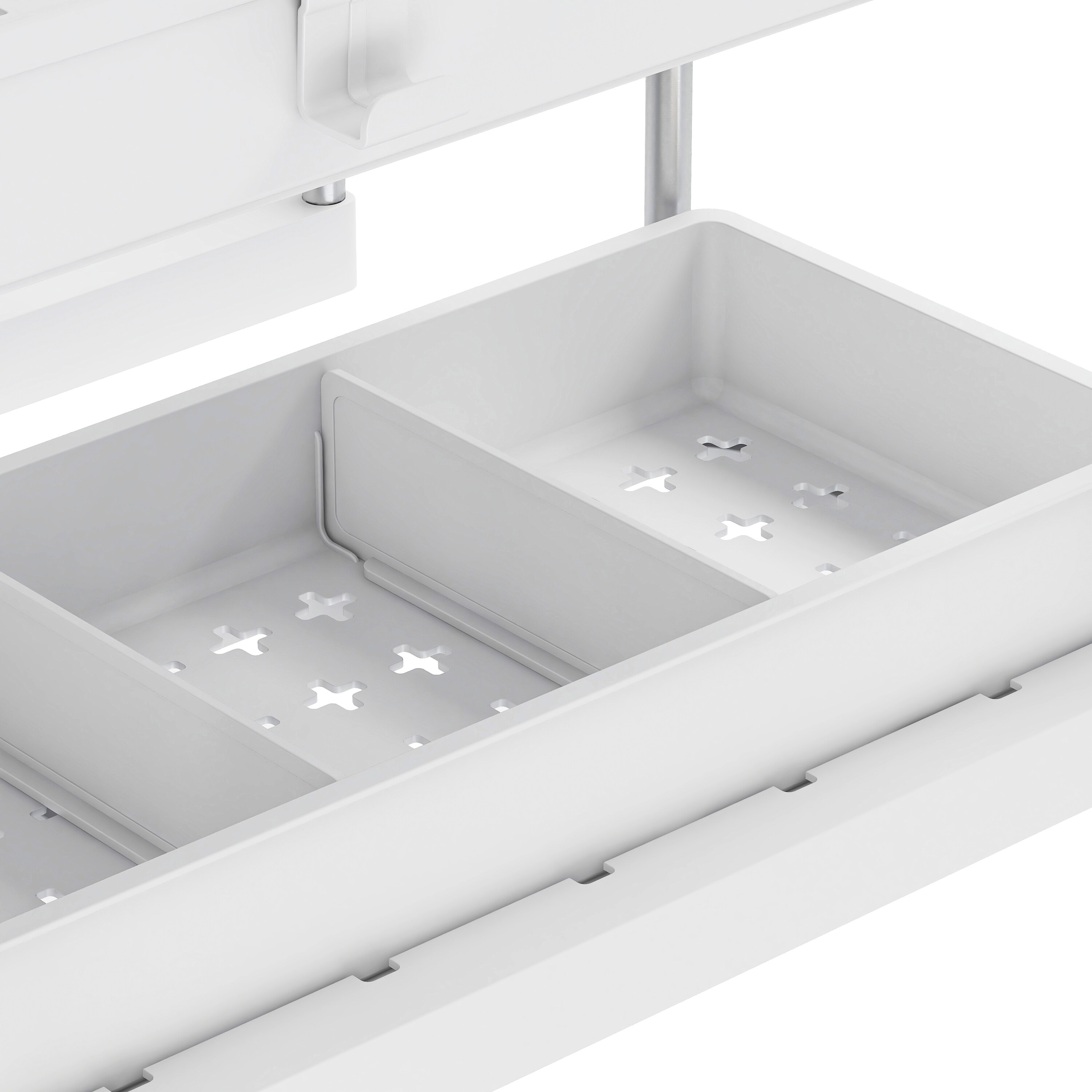 Simplify 2-Tier White Plastic Sink Organizer with Drawer