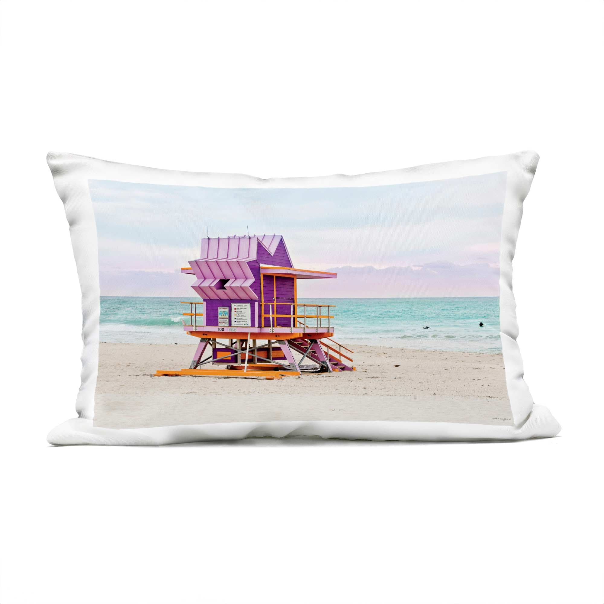 Stupell Industries PLP-172-ORC-14X20 Purple Lifeguard Building Outdoor Printed Pillow design by Seven Trees Design