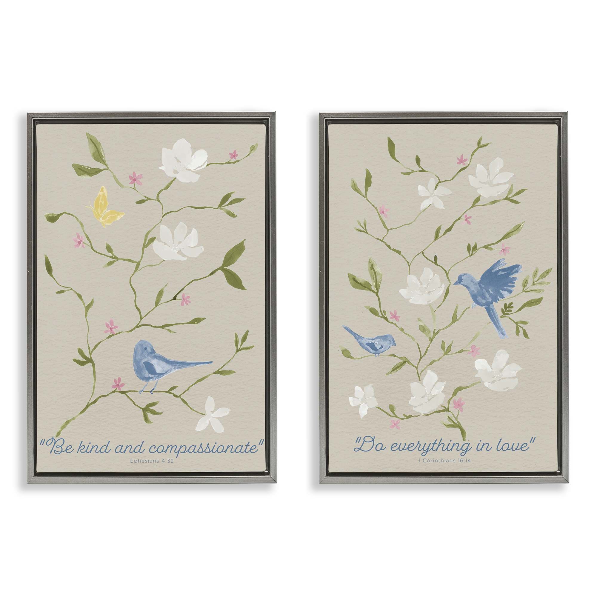 Stupell Industries B2-800-FFL-2PC-16X24 Floral Comforting Proverbs 2 Piece Gray Framed Floater Canvas Set By Lucille Price 17 x 25