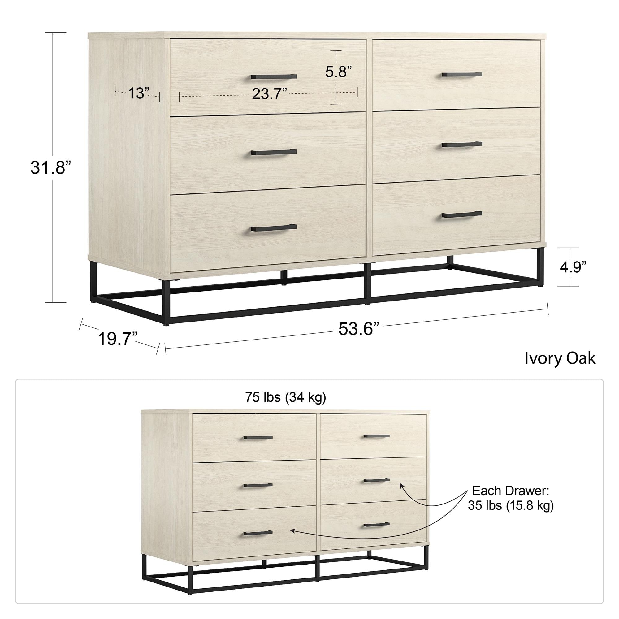 Coastal Black Oak & Faux Rattan 6-Drawer Dresser