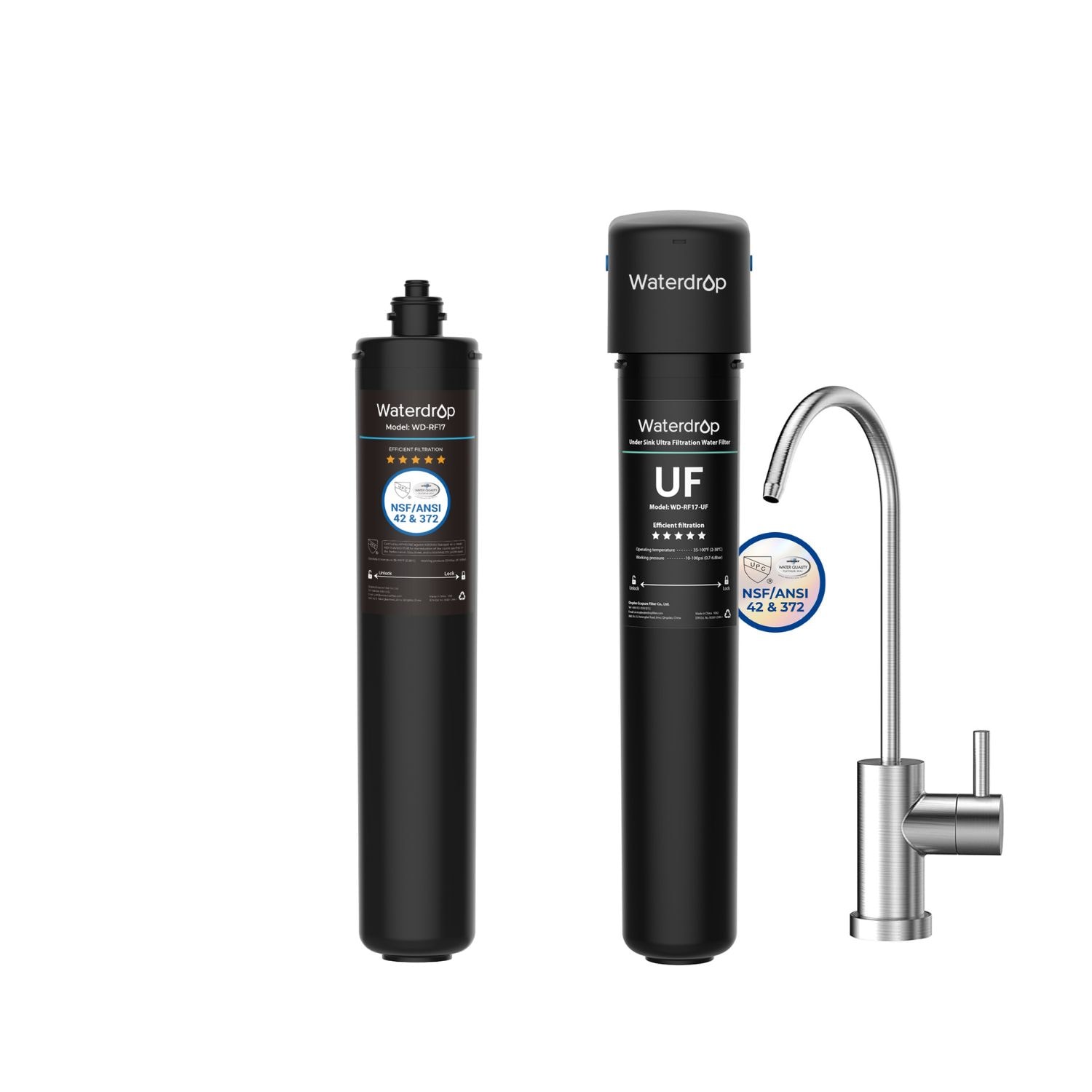 Waterdrop BL-WD-17UB-UFST 17UB-UF Activated carbon Under Sink Water Filtration System with Stainless Steel Faucet