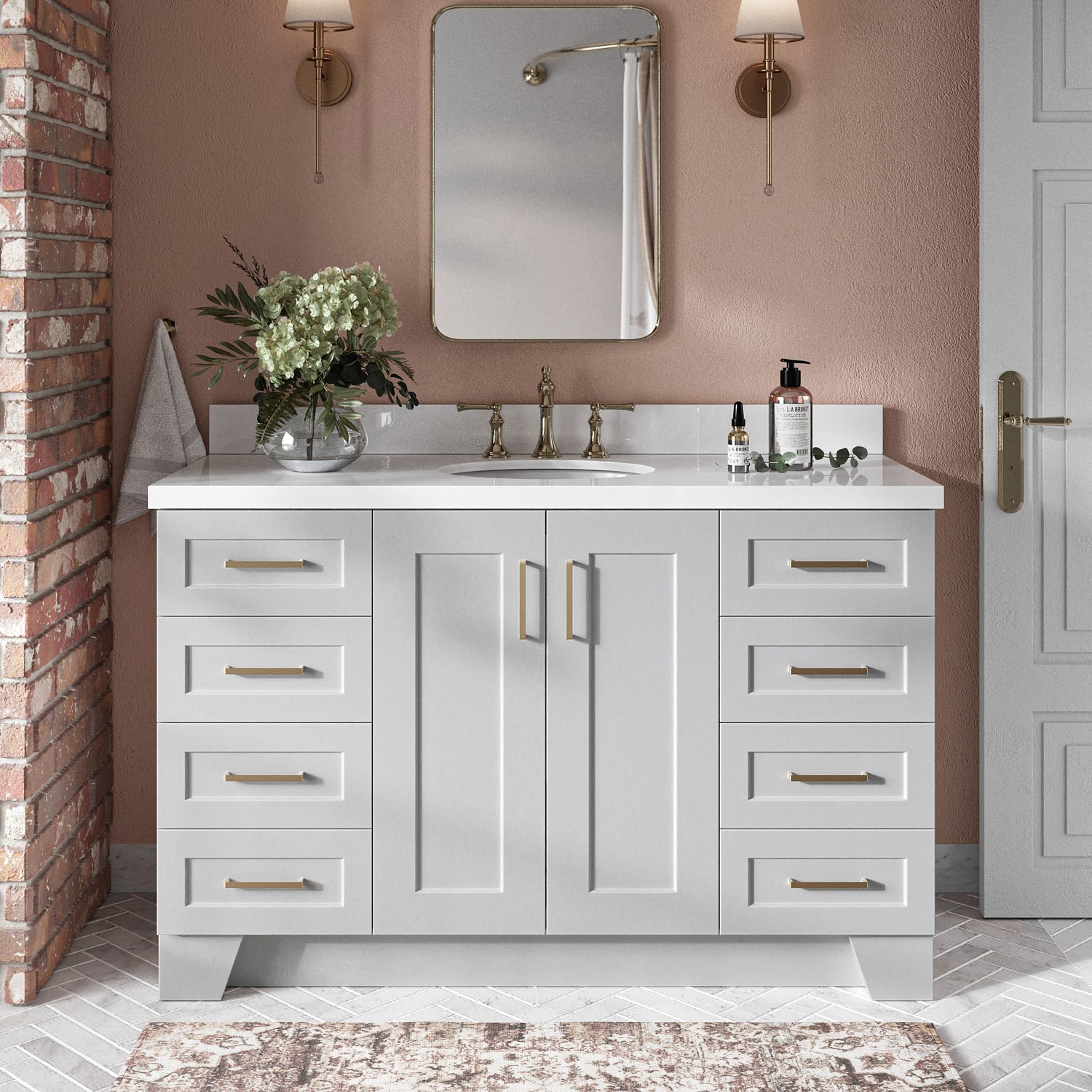 ARIEL Q055SWQOVOGRY Taylor 55-in Grey Undermount Single sink Bathroom Vanity with Pure White Quartz Quartz Top