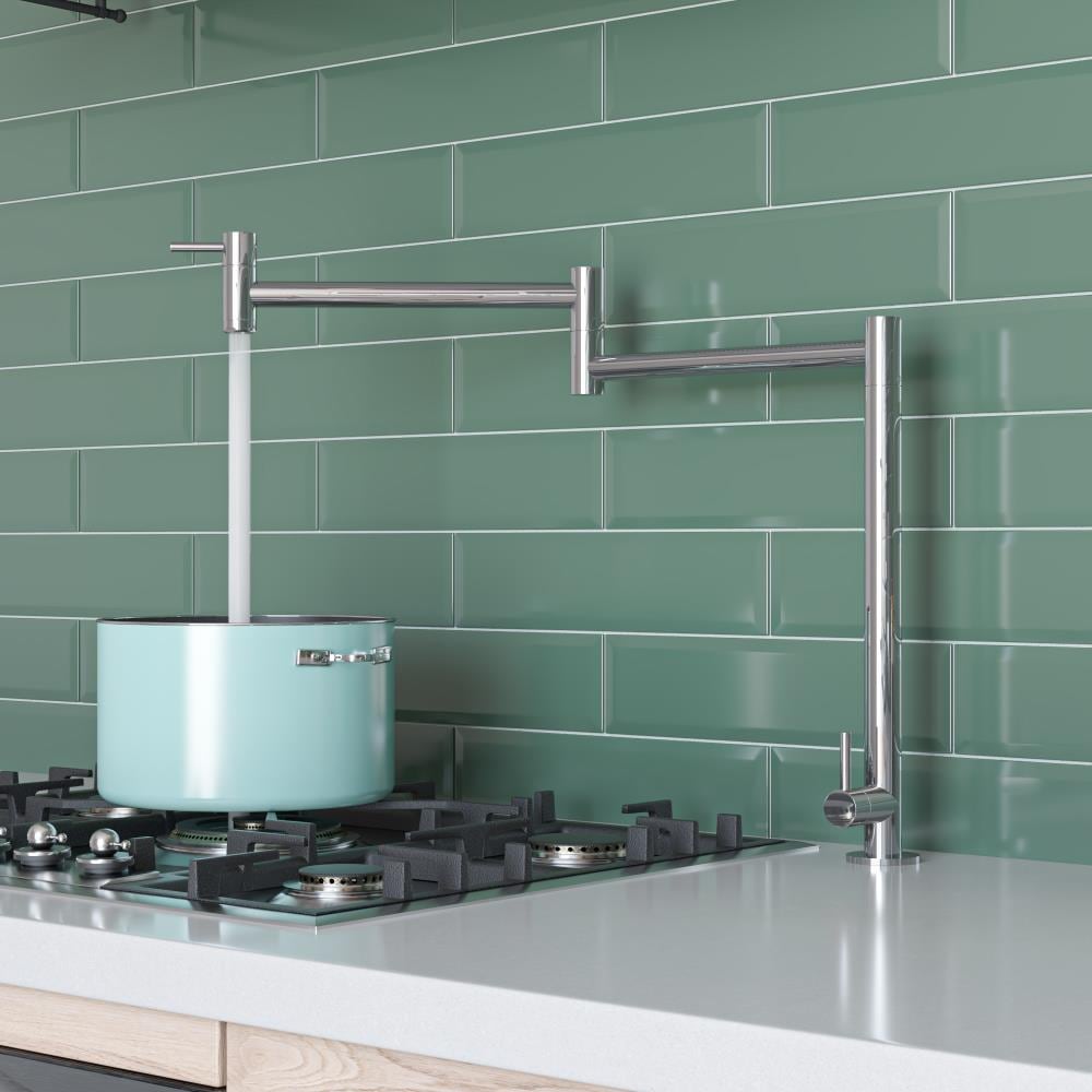 ALFI AB5018-PSS Polished Stainless Steel Double Handle Deck-mount Pot Filler Kitchen Faucet