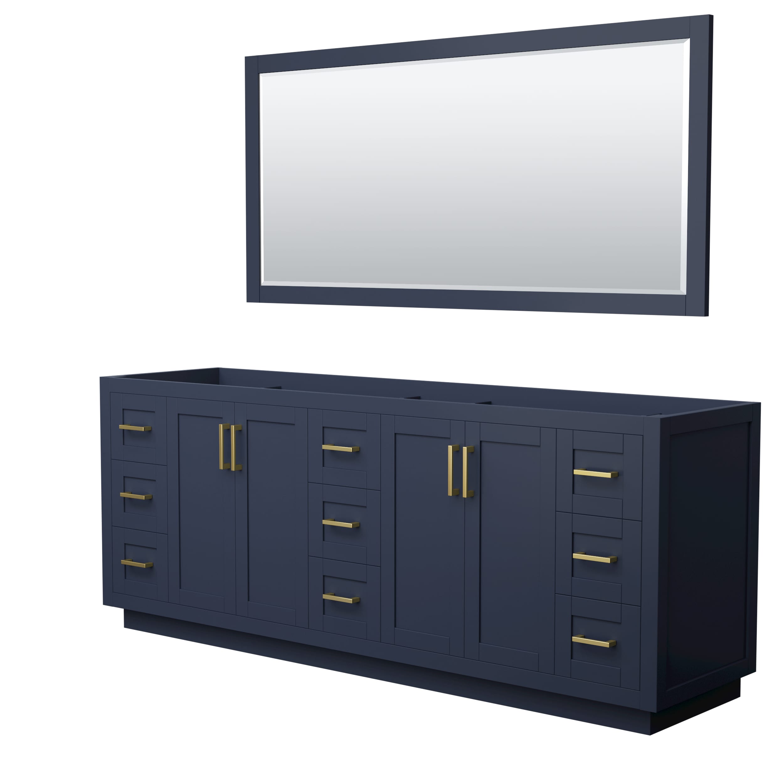 Wyndham Collection WCF292984DBLCXSXXM70 Miranda 84-in Dark Blue with Brushed Gold Trim Bathroom Vanity Base Cabinet without Top (Mirror Included)