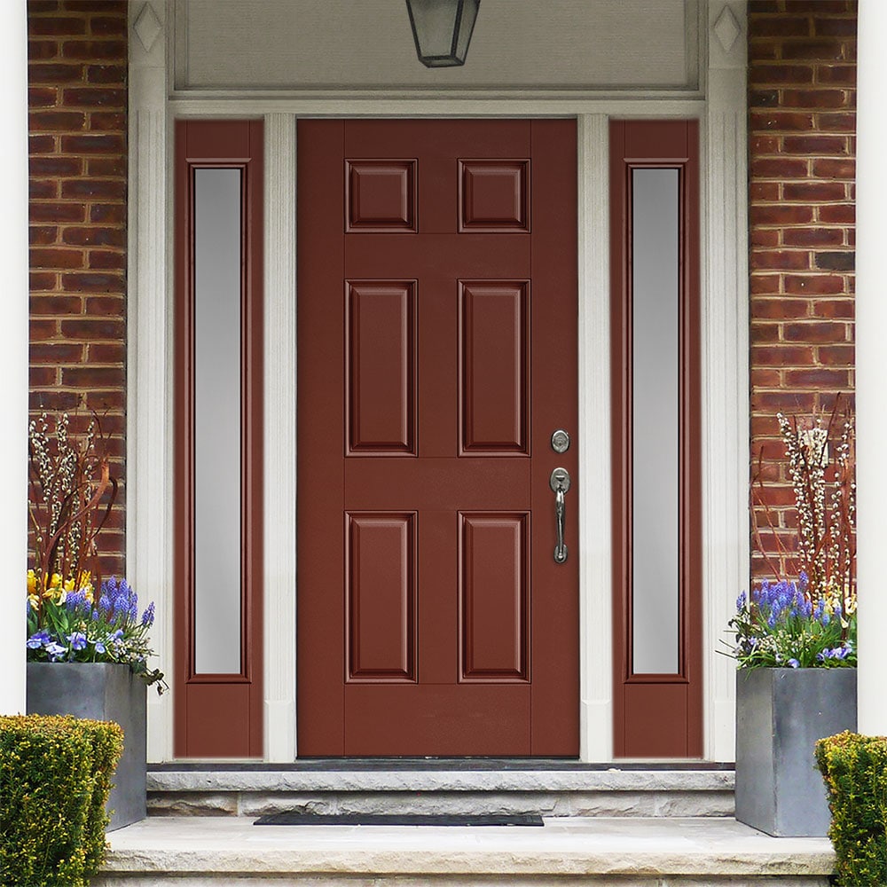 Masonite 1218379 60-in x 80-in x 4-9/16-in Fiberglass No glass Left-hand inswing Fox tail Painted Prehung Front Door with Sidelights with Brickmould Insulating core