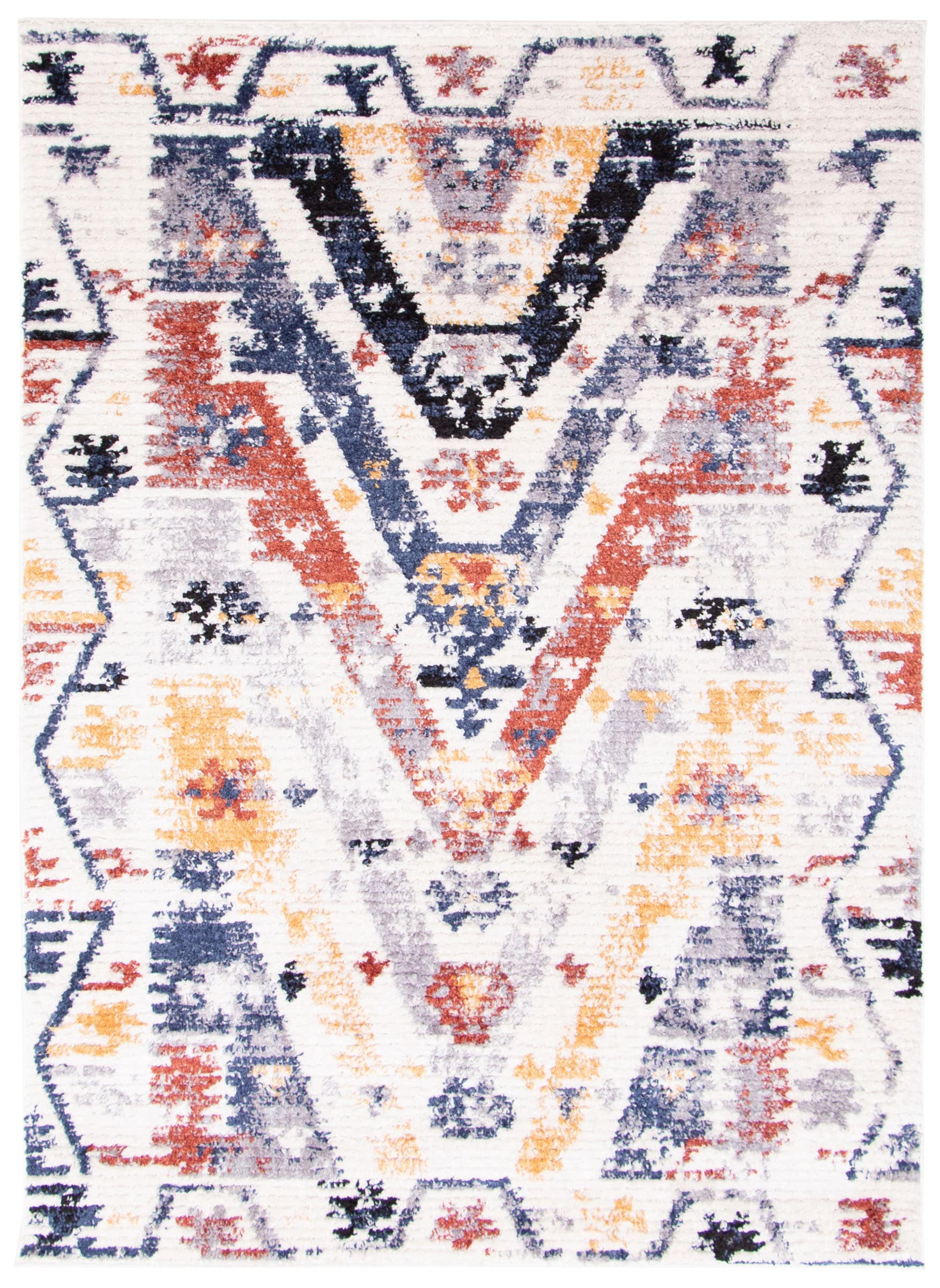 ECARPETGALLERY 358394 7 x 10 (ft) Polyester White Rectangular Indoor Geometric Area rug
