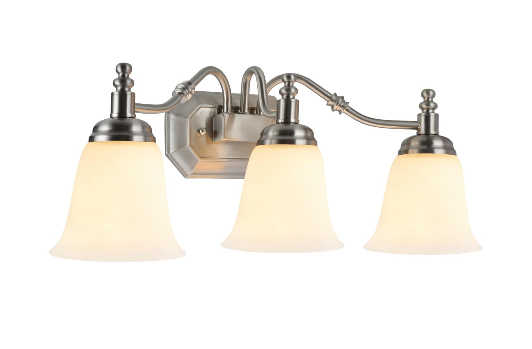 Satin Nickel 3-Light Vanity Fixture with Frosted Glass Shades