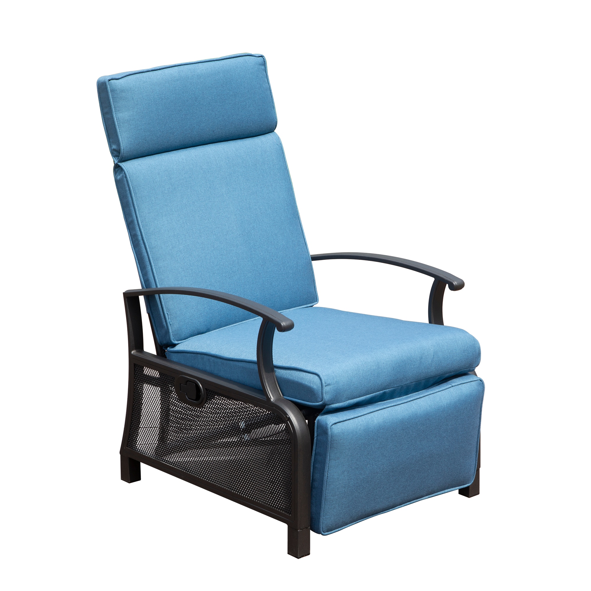 Clihome CL-CPL-96390 Adjustable Metal Patio Recliner Chair Blue Stationary Recliner Chair with Blue Cushioned Seat