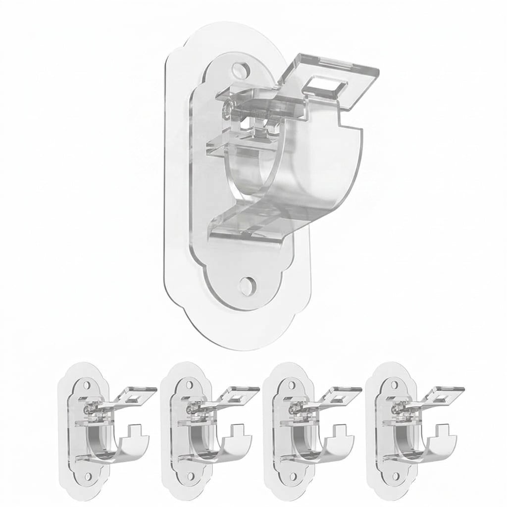 Etokfoks Clear ABS Plastic Adhesive Curtain Rod Brackets No Drill Wall ...