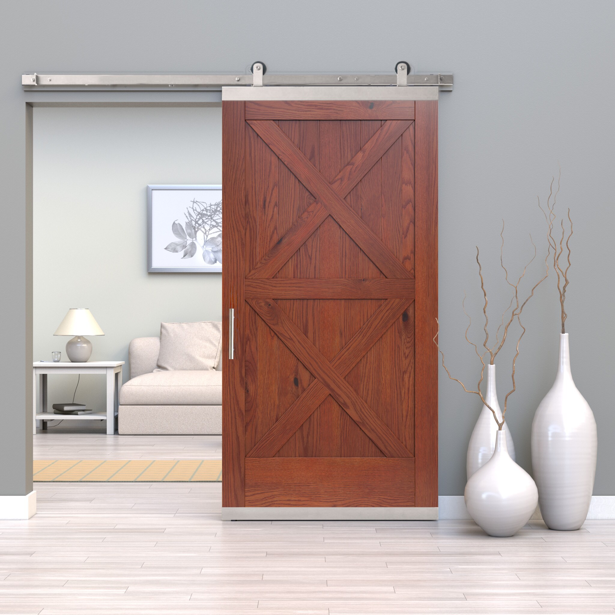 JELD-WEN LOWOLJW248600155 42-in x 96-in Spice Crossbuck White oak Wood Solid core Single Barn Door (Hardware Included)