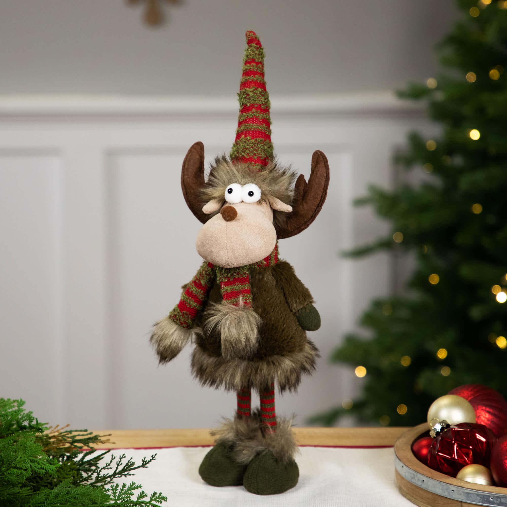 Northlight Standing Plush Moose with Striped Legs Christmas Figure