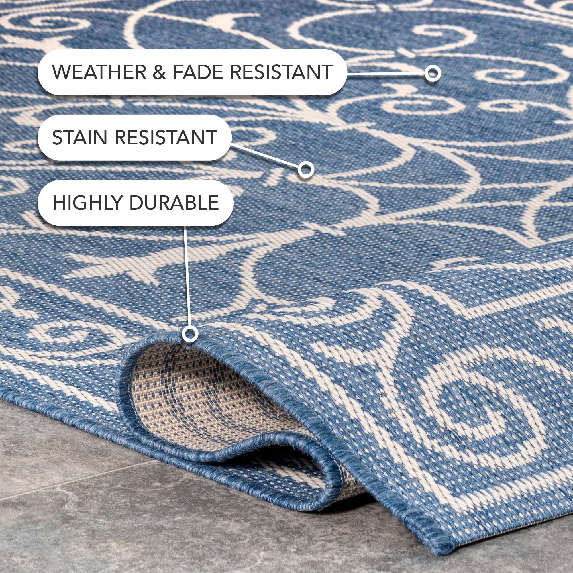 Kathleen Blue and White Synthetic 6' x 9' Rectangular Area Rug