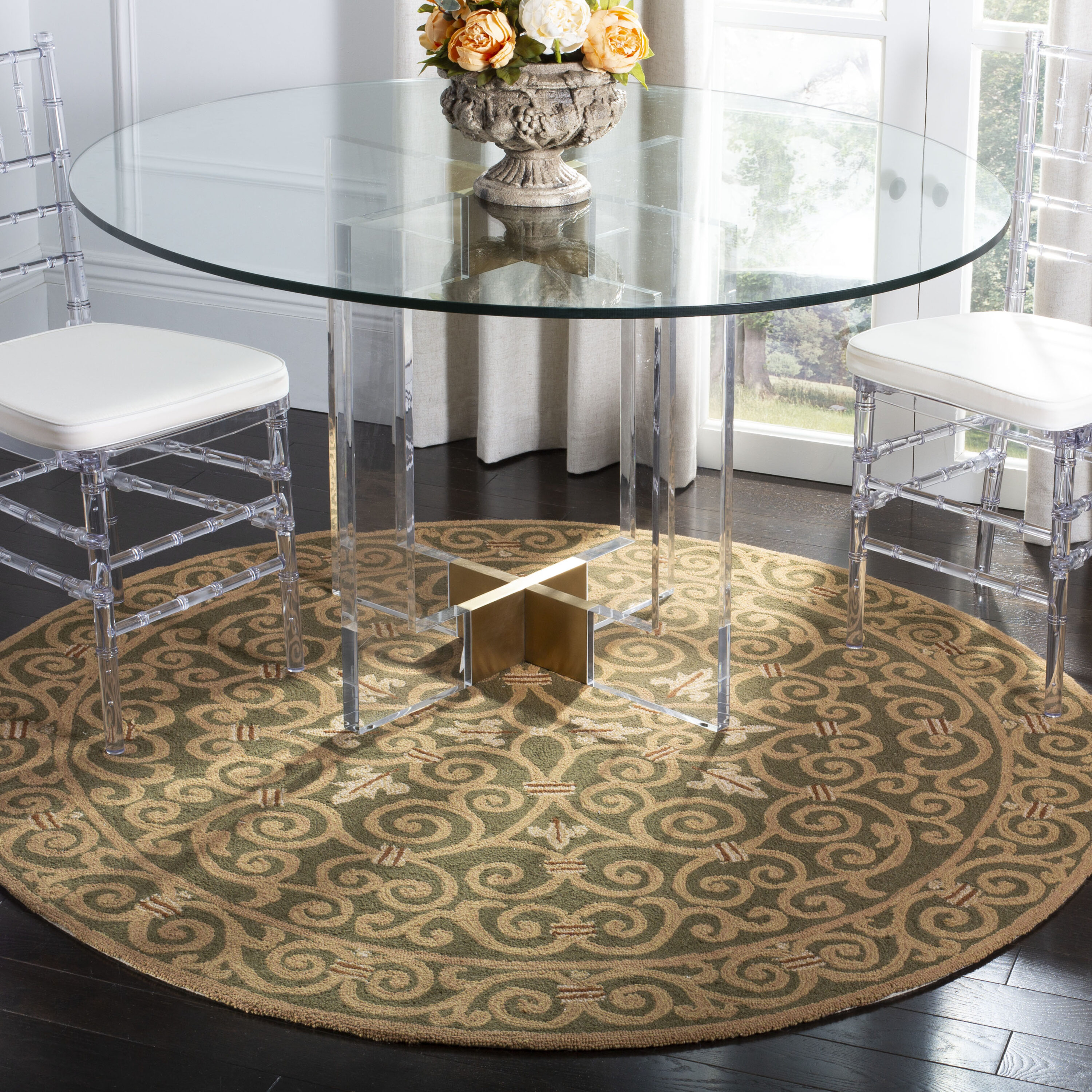 Safavieh HK11B-8R Chelsea Iron Gate 8 x 8 (ft) Tufted Wool Light Green Round Indoor Abstract Farmhouse/Cottage Area rug