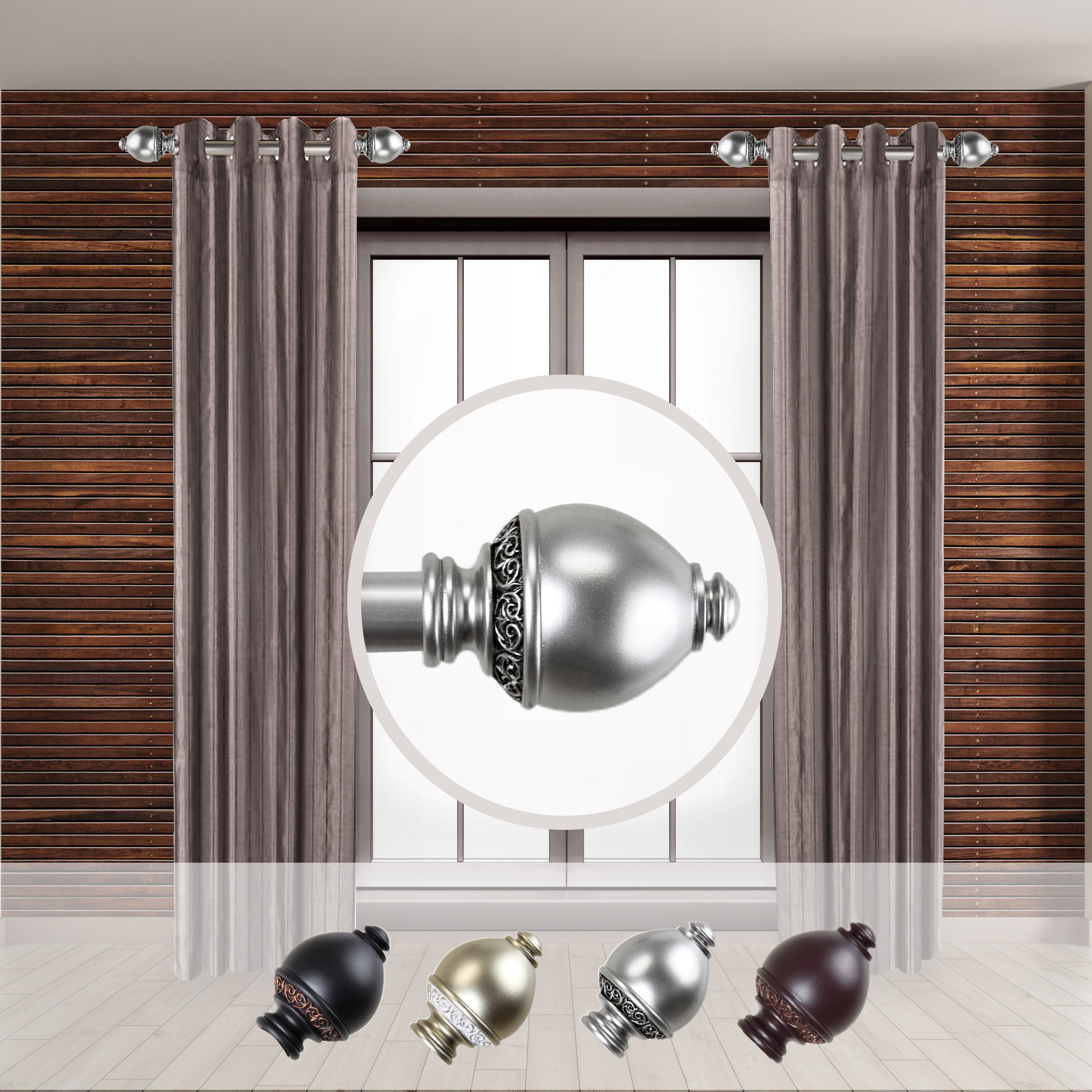 Hart & Harlow LO-SIDE100-15-5 Vince 1-in 12-in to 20-in Satin Nickel Steel Side curtain rod with Finials