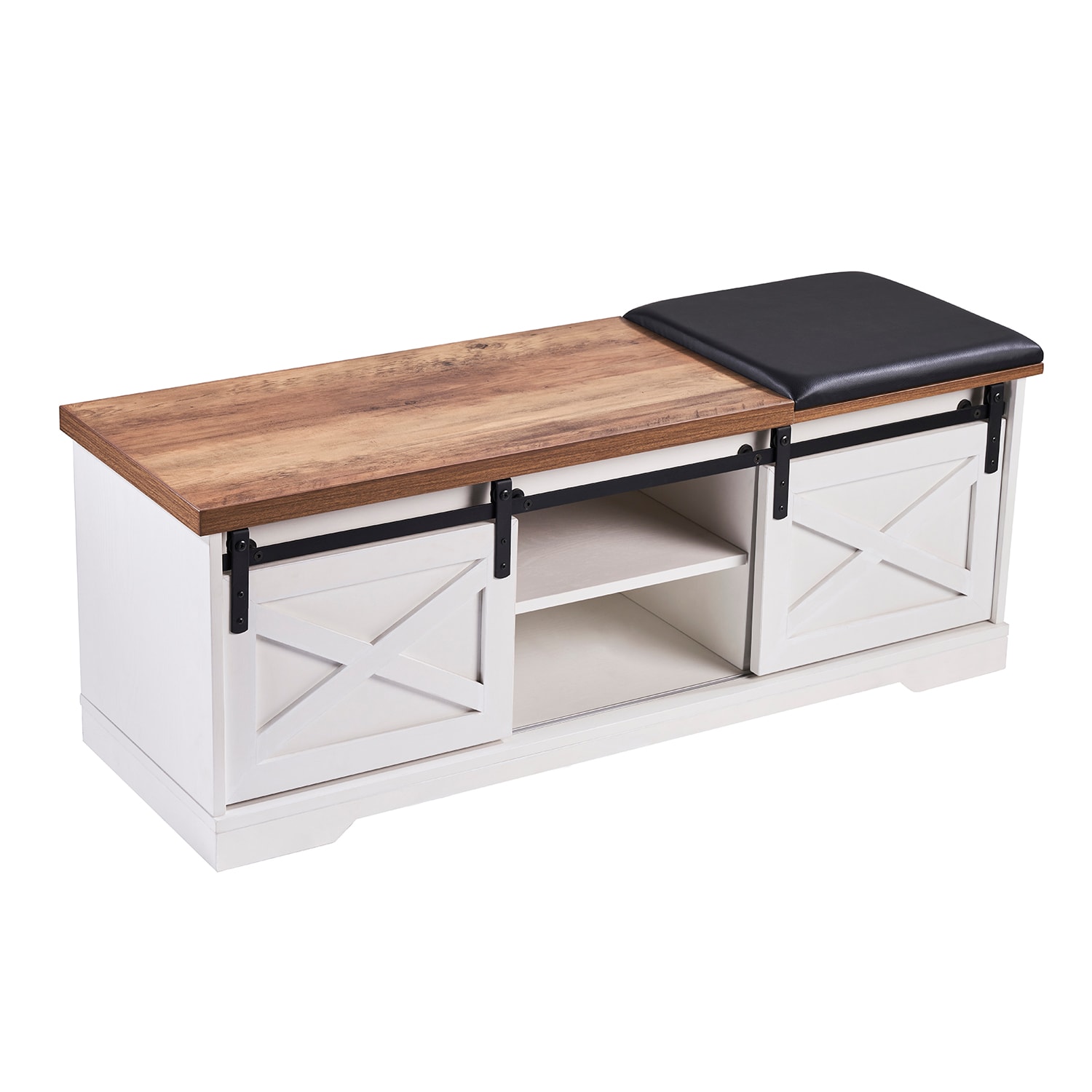 SINOFURN SYA020152GN Farmhouse White Accent Bench with Storage 47.2-Inches x 15.4-Inches x 17.7-Inches