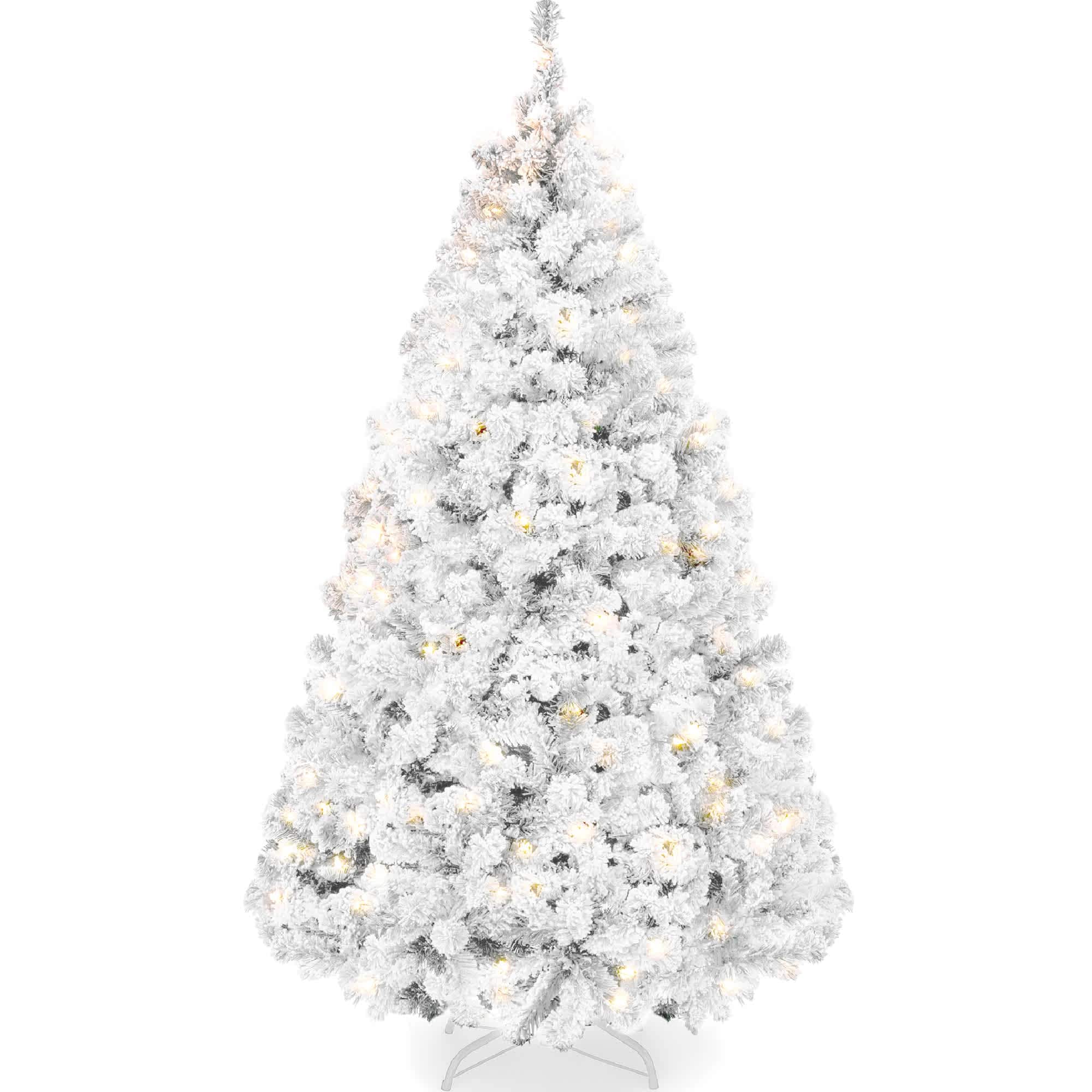 Best Choice Products SKY8513 9ft Pre-Lit White Christmas Pine Tree w/ Flocked Branches 900 Warm White Lights