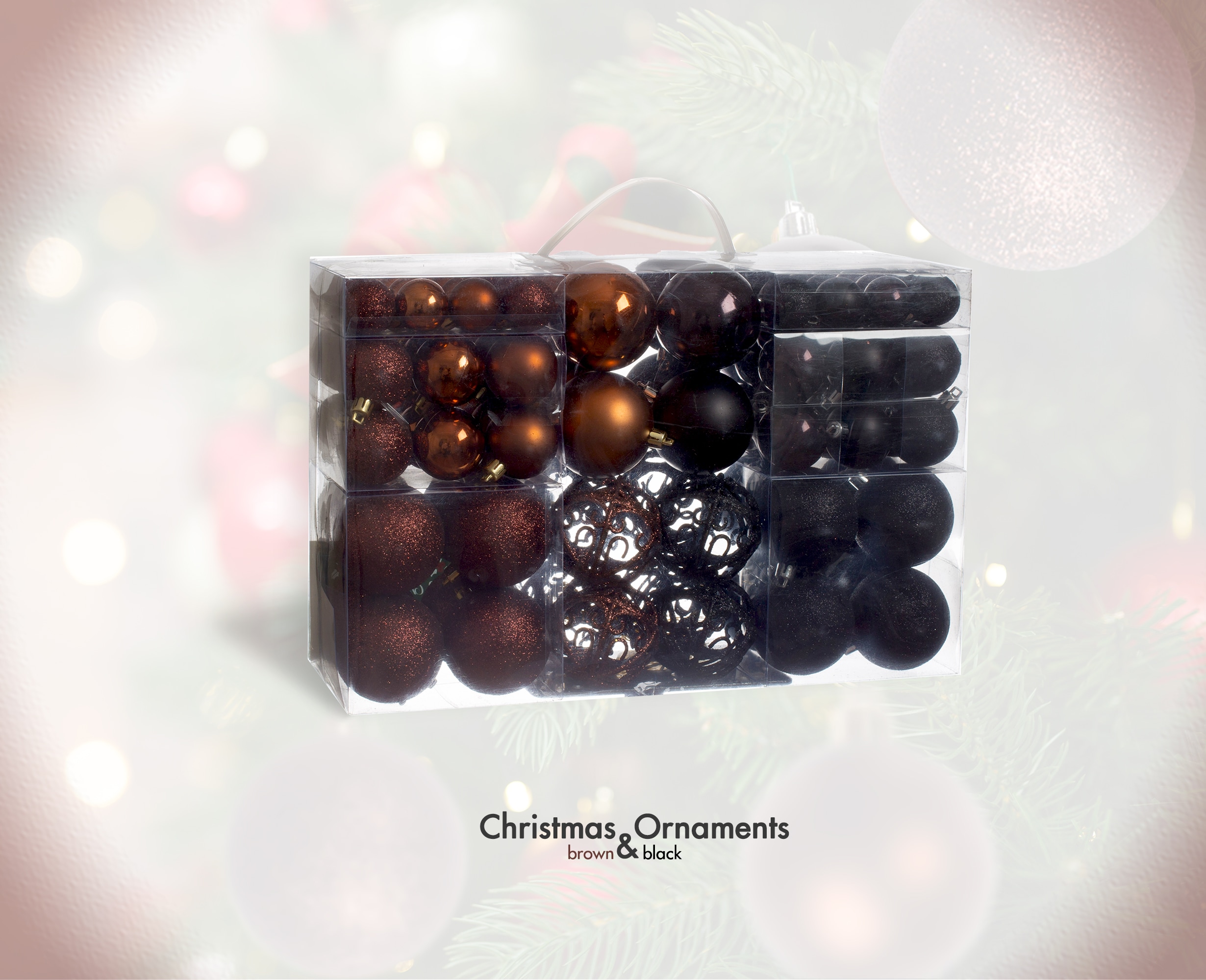 100-Pack Black and Brown Shatterproof Christmas Ornament Balls
