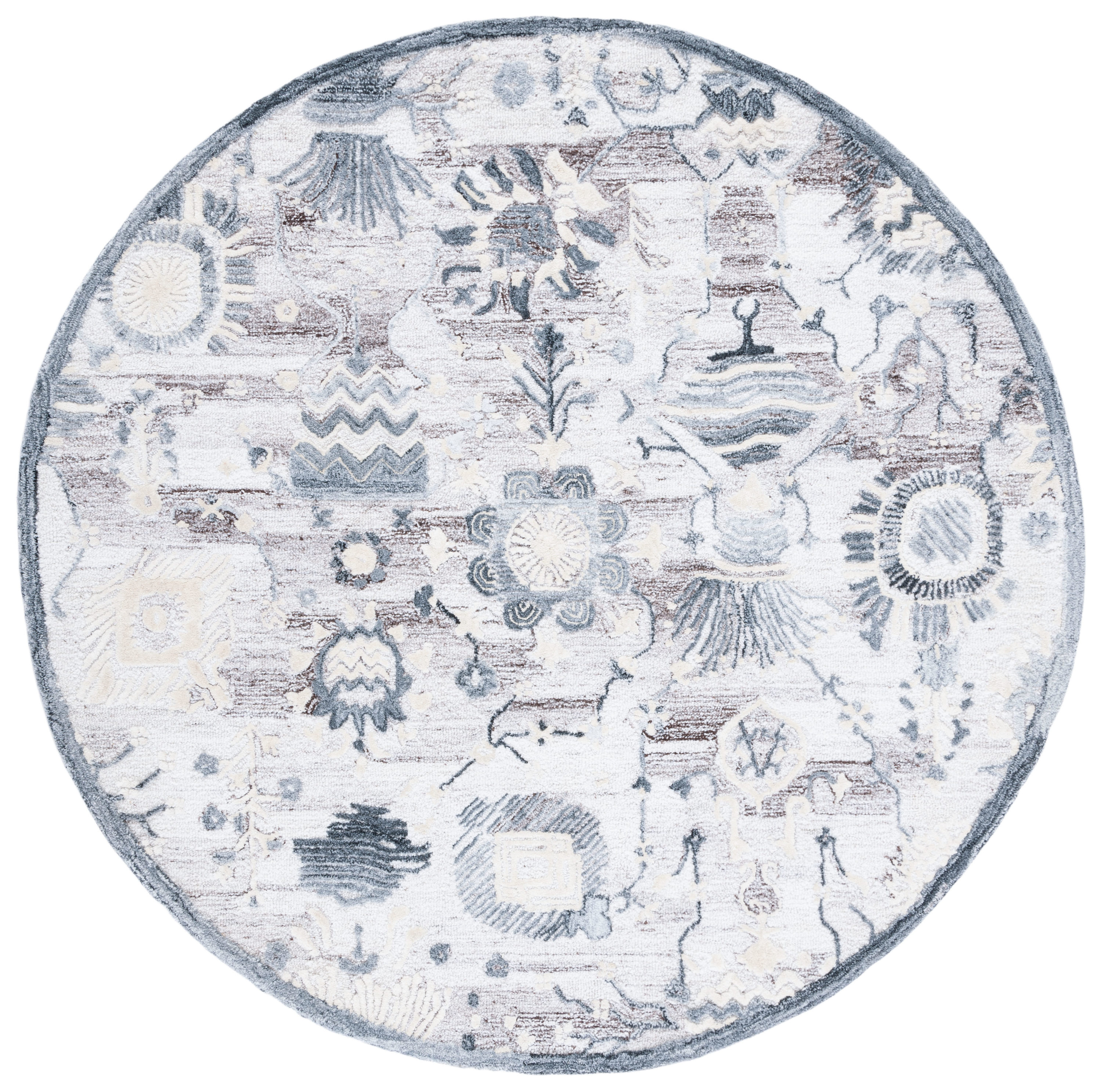 Safavieh GLM569E-6R Glamour Denyse 6 x 6 (ft) Tufted Synthetic Light Brown/Gray Round Indoor Floral/Botanical Bohemian/Eclectic Area rug