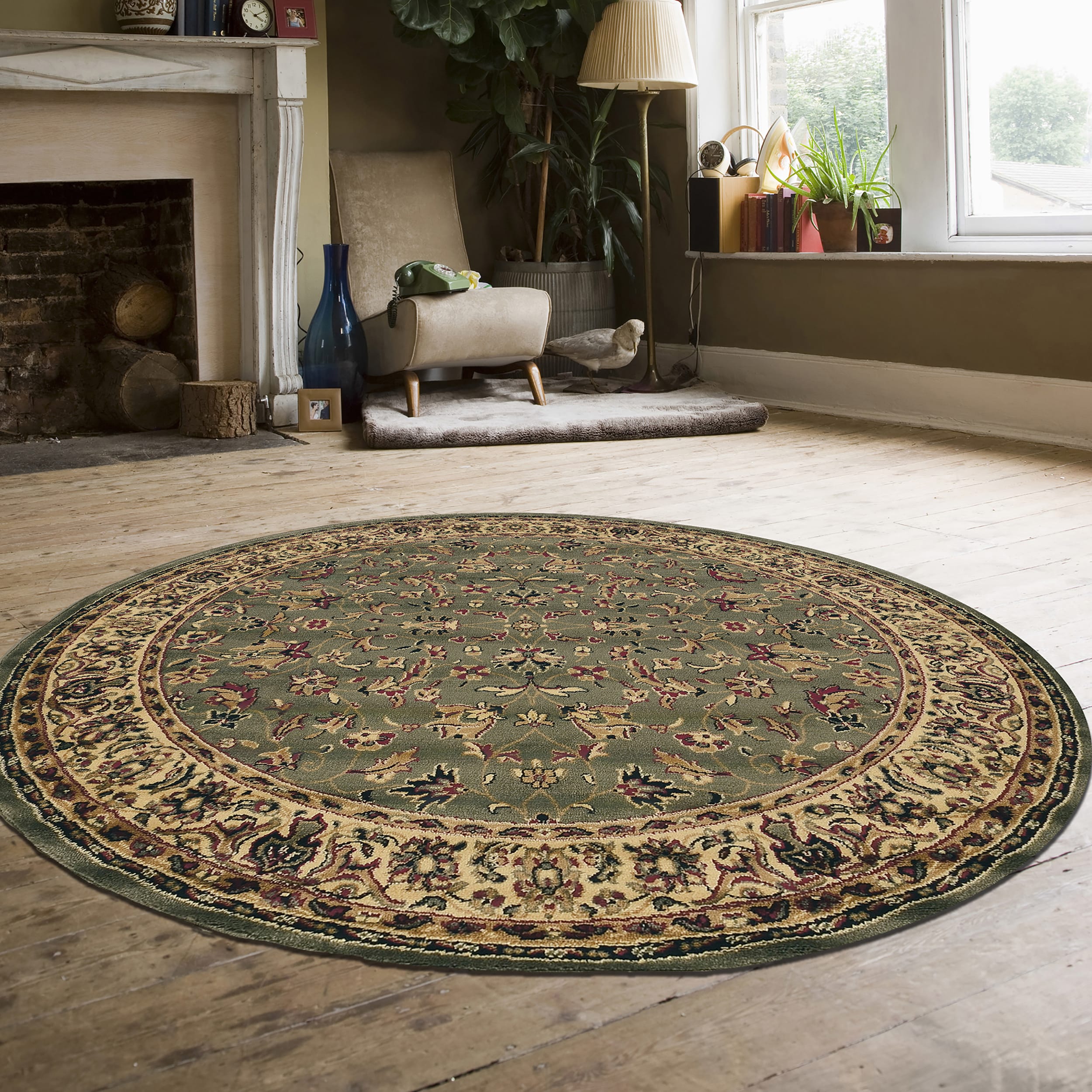 Radici USA 953/1217/SAGE Castello 5 x 5 (ft) Polypropylene Sage Round Indoor Floral/Botanical Oriental Area rug