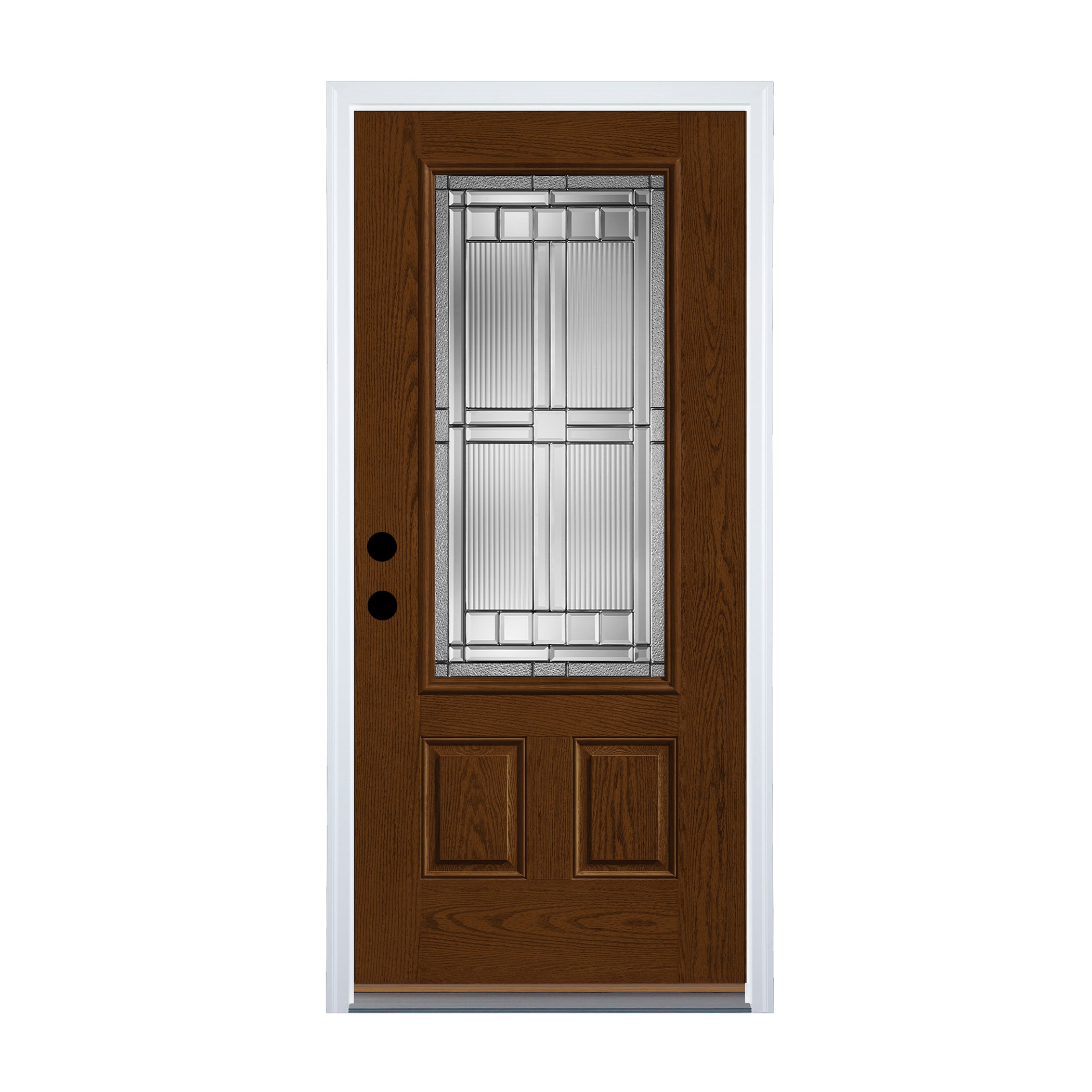 Fiberglass 3/4 Lite Left-Hand Outswing New Earth Stained Single Front Door with Brickmould Insulating Core in Brown/Tan | - Therma Tru FC776H-I-LON4-NE