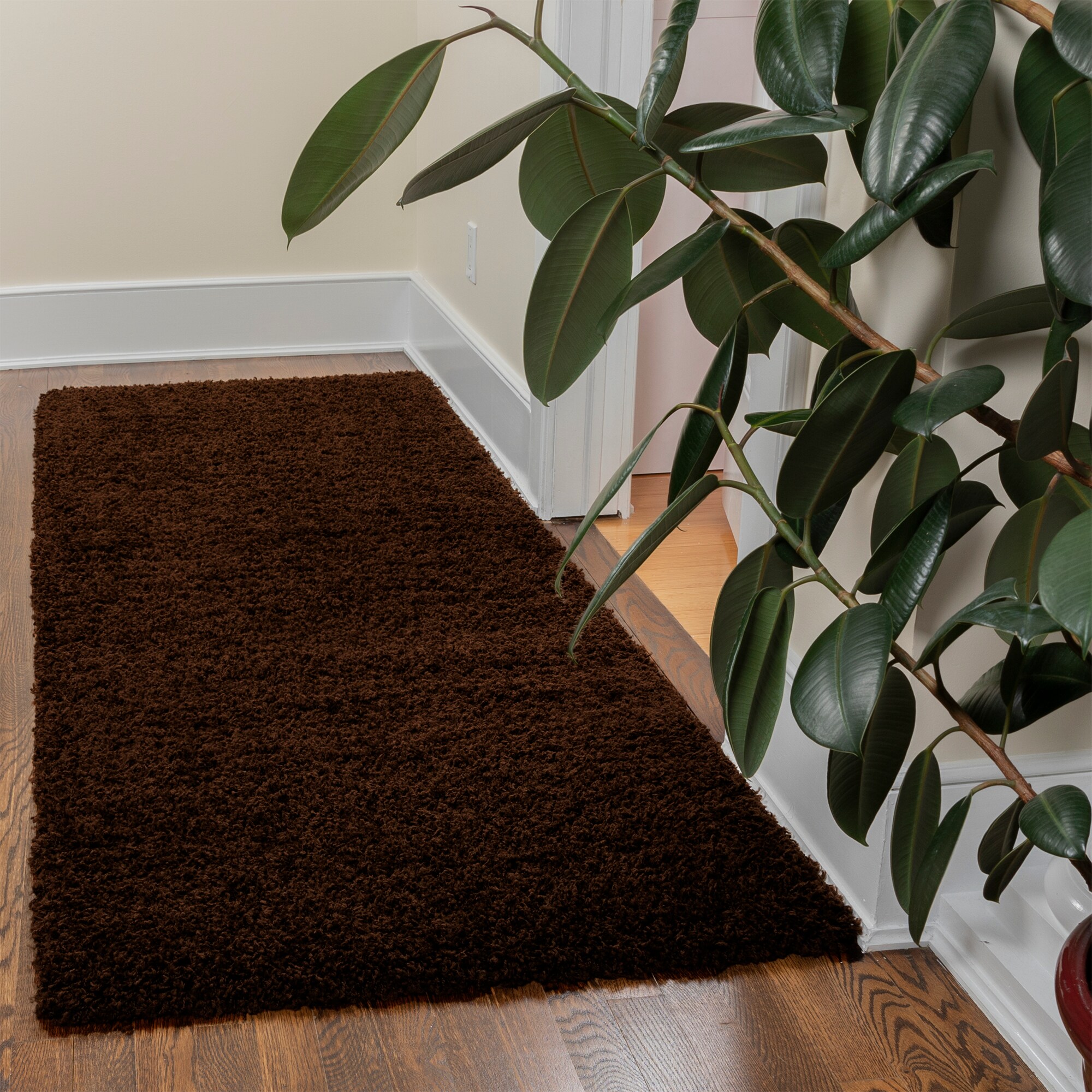 Ottomanson FFY3768-3X8 Fluffy 3 x 8 (ft) Flatweave Polypropylene Brown Rectangular Indoor Solid Mid-Century Modern Runner rug