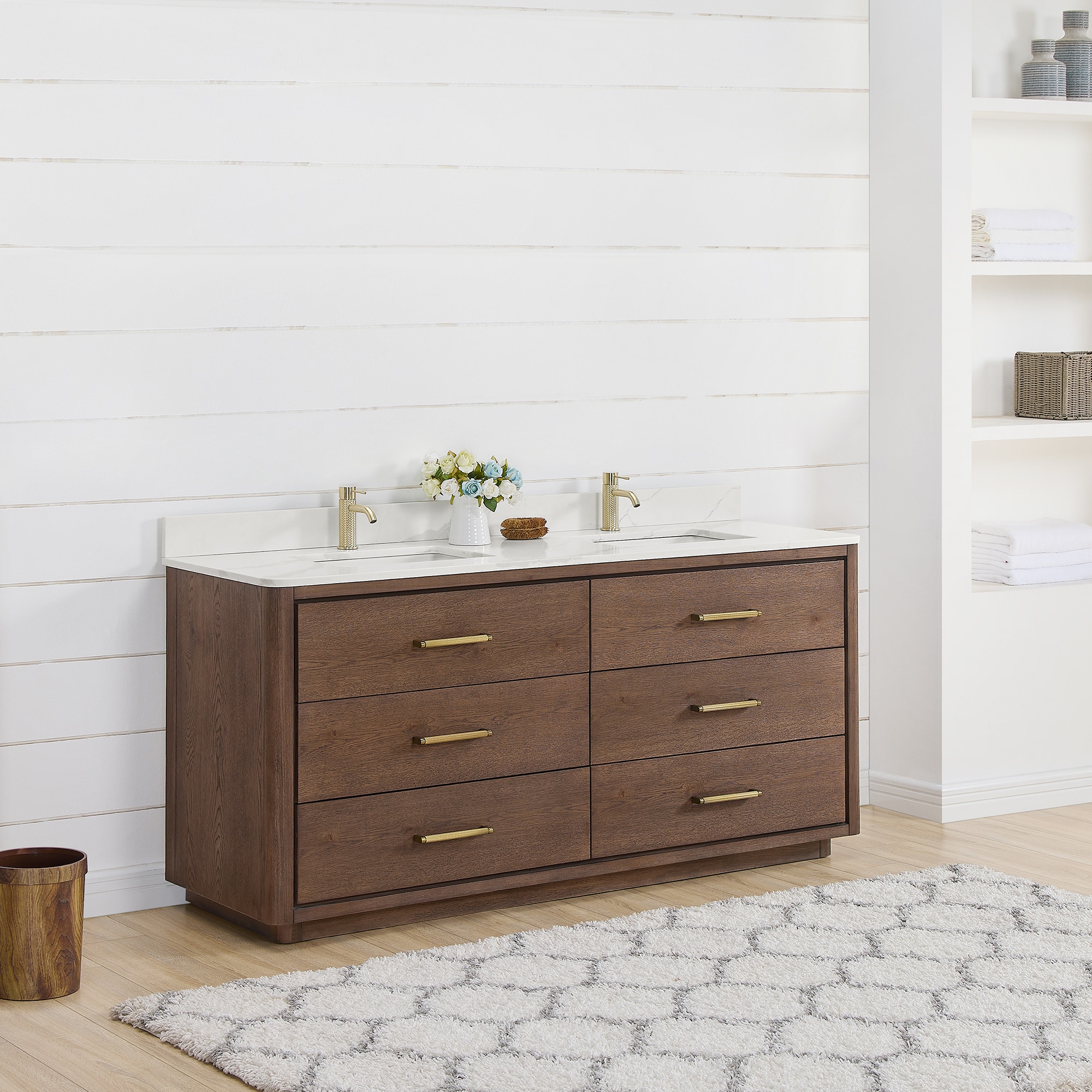 Vinnova Porto 72 in. Free-standing Double Bath Vanity in Aged Natural ...