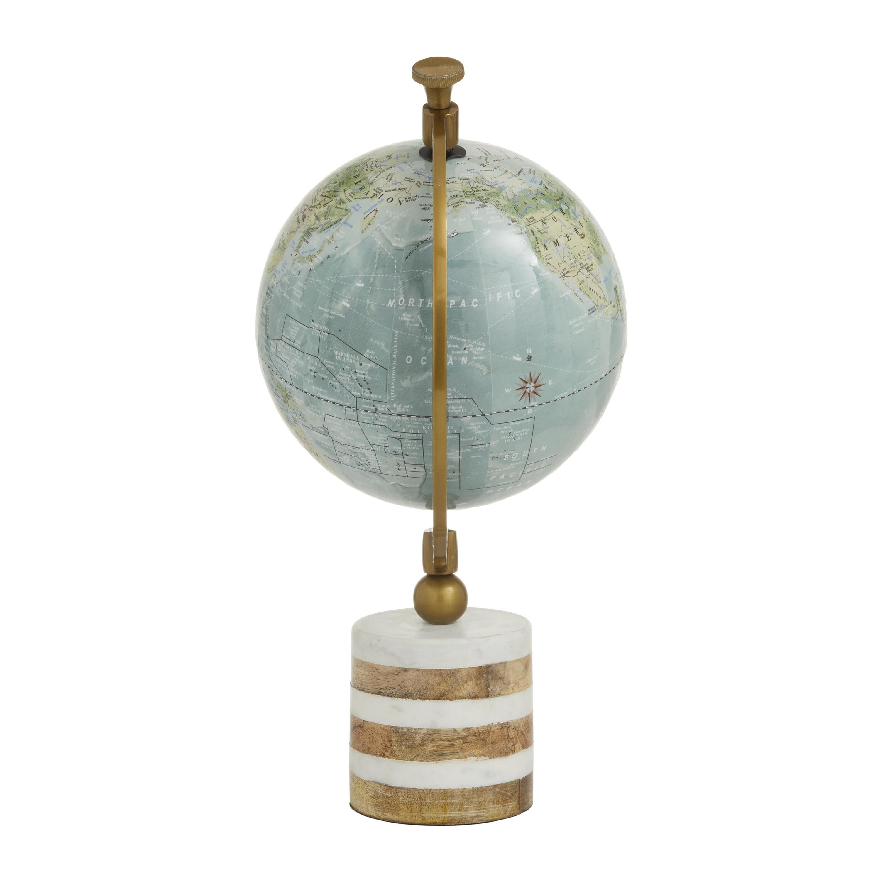 16" Blue and Green Globe with Marble and Wood Base