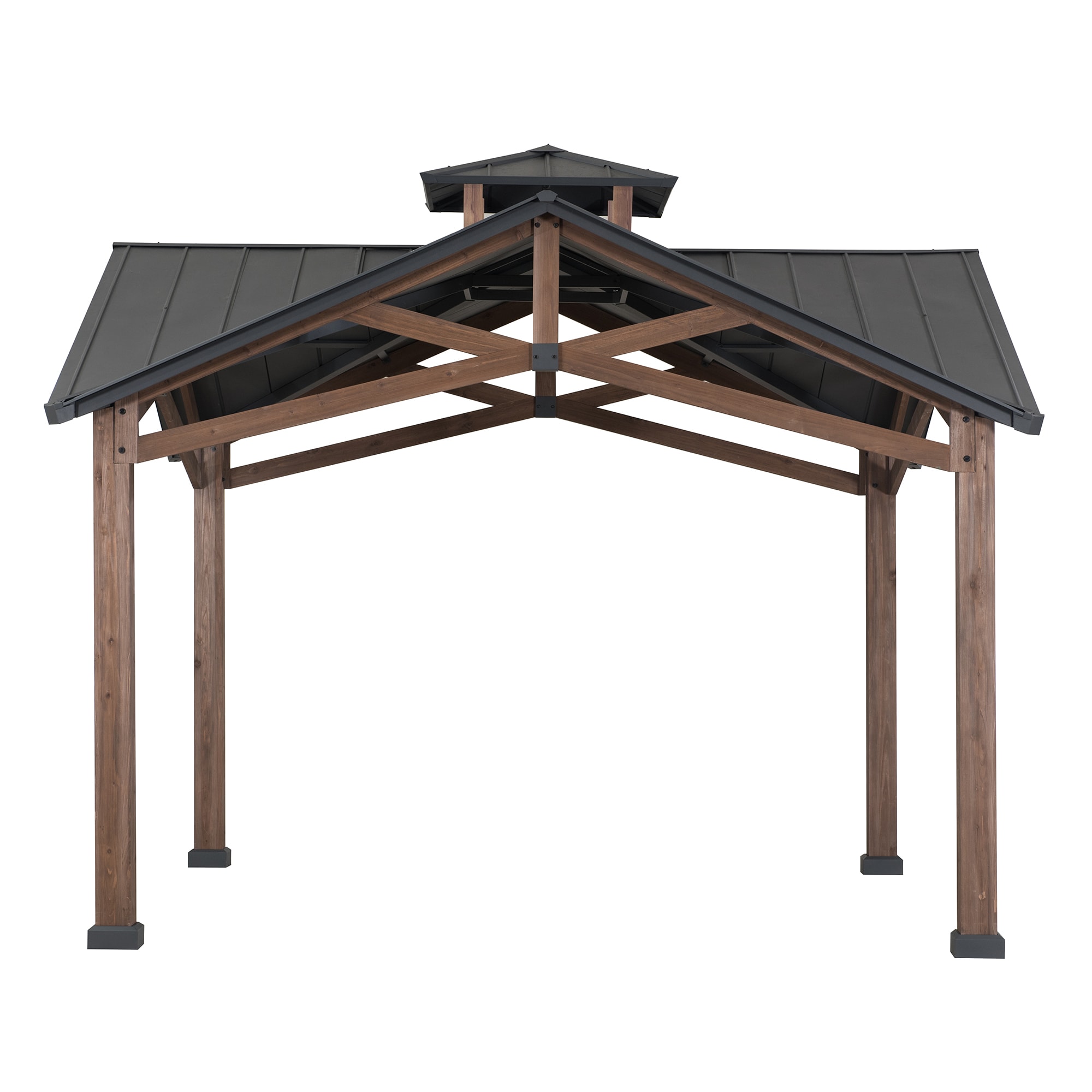 Sunjoy 12.5 ft Cedar Frame Gazebo with Black Steel Roof