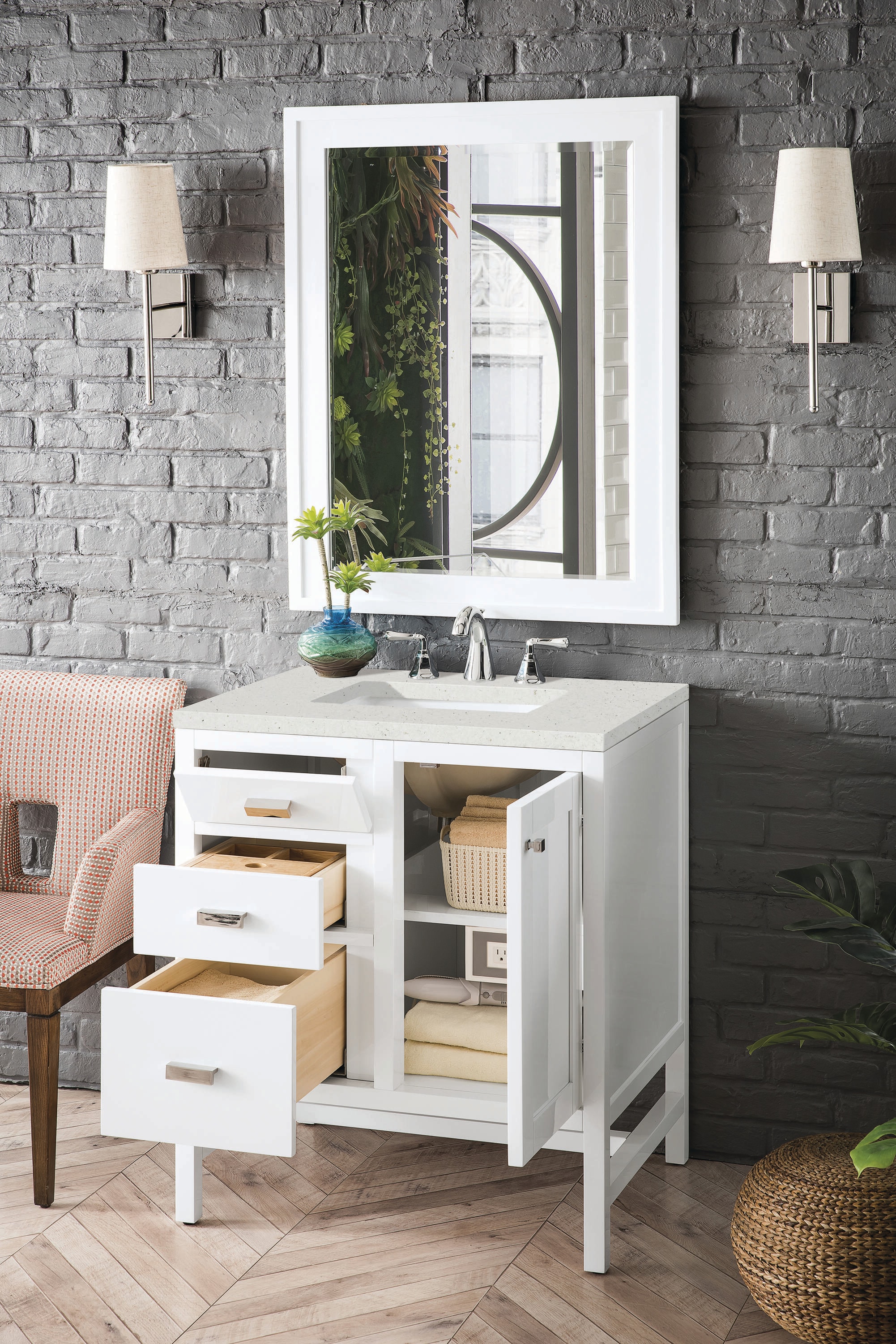 Glossy White Plywood Single Freestanding Bathroom Vanity