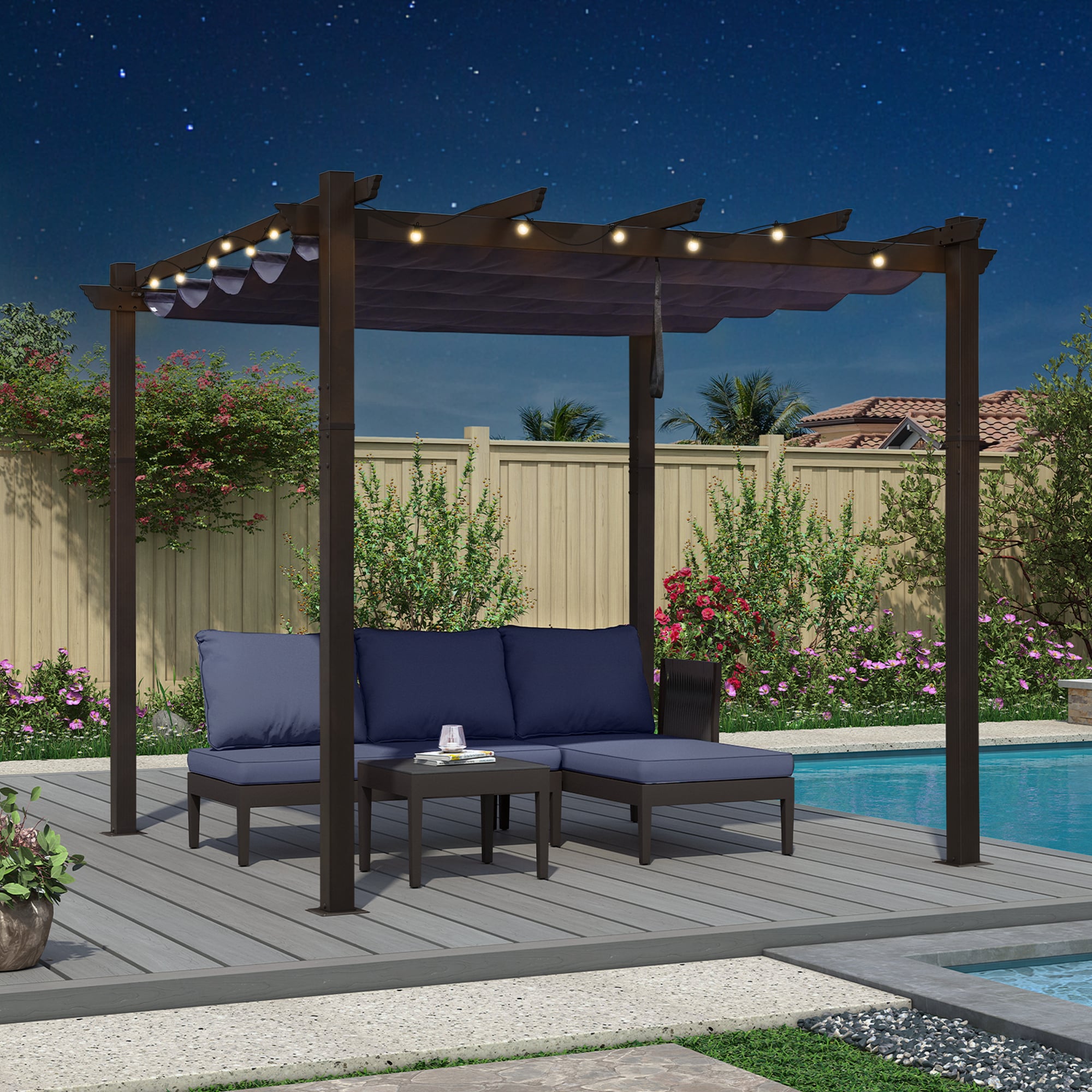 PURPLE LEAF LSDTA2-GTP-1010-NB 10-ft W x 10-ft L x 8-ft H Navy Blue Metal Freestanding Pergola with Canopy