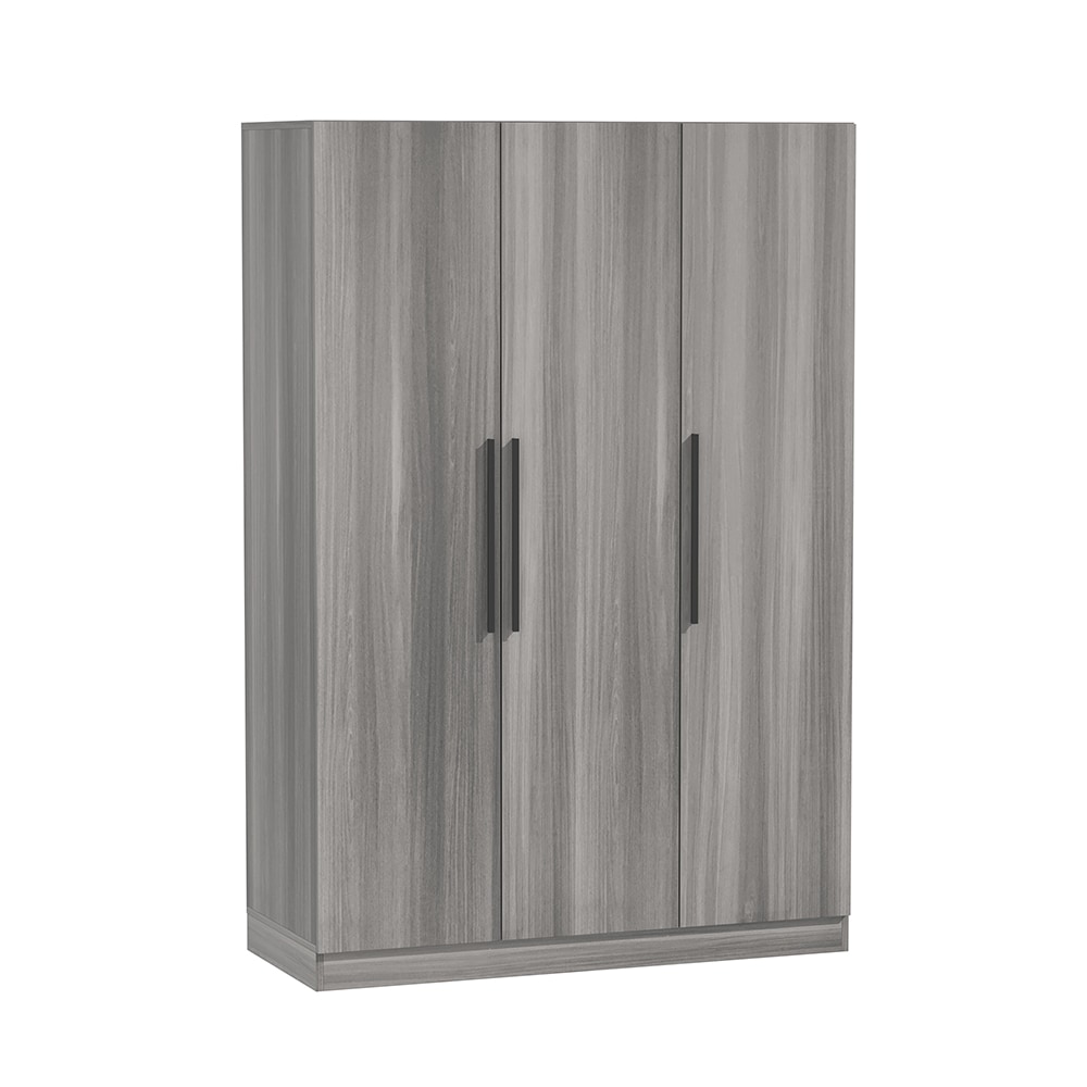 Homsee V-KF210151-05 Modern Gray 3-Door Wardrobe Armoire with Hanging Rod and 5 Compartments – Elegant Storage Cabinet with Gold Handles