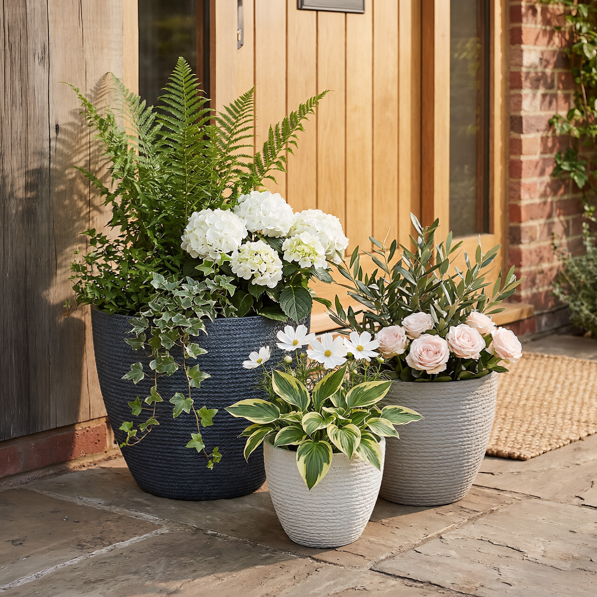 Misty Moon - Multi Color White Light Gray Blue Gray Textured Tapered PE Planters 10x9 15x13 20x17...