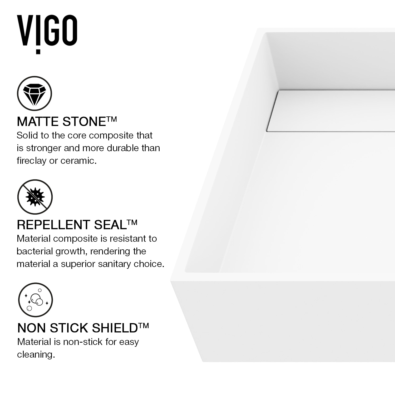 Matte White Stone Rectangular Vessel Bathroom Sink, 23" x 15"