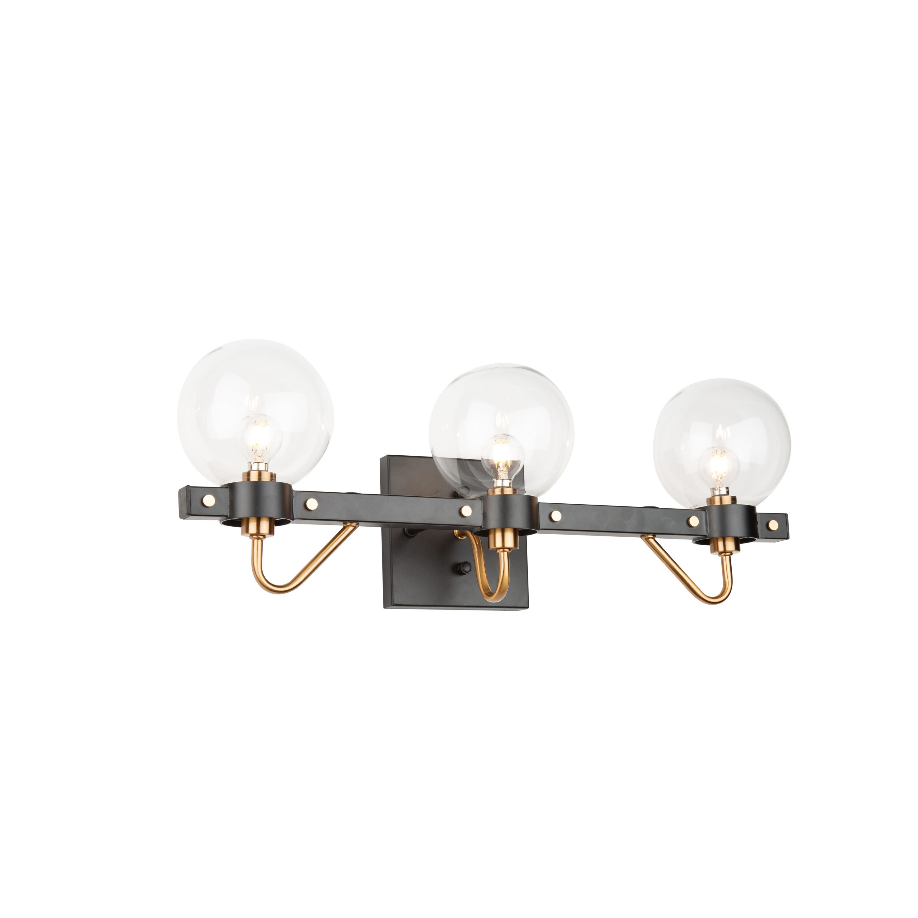 ARTCRAFT AC11422CL Chelton 23-in 3-Light Matte Black and Harvest Brass Transitional Vanity Light